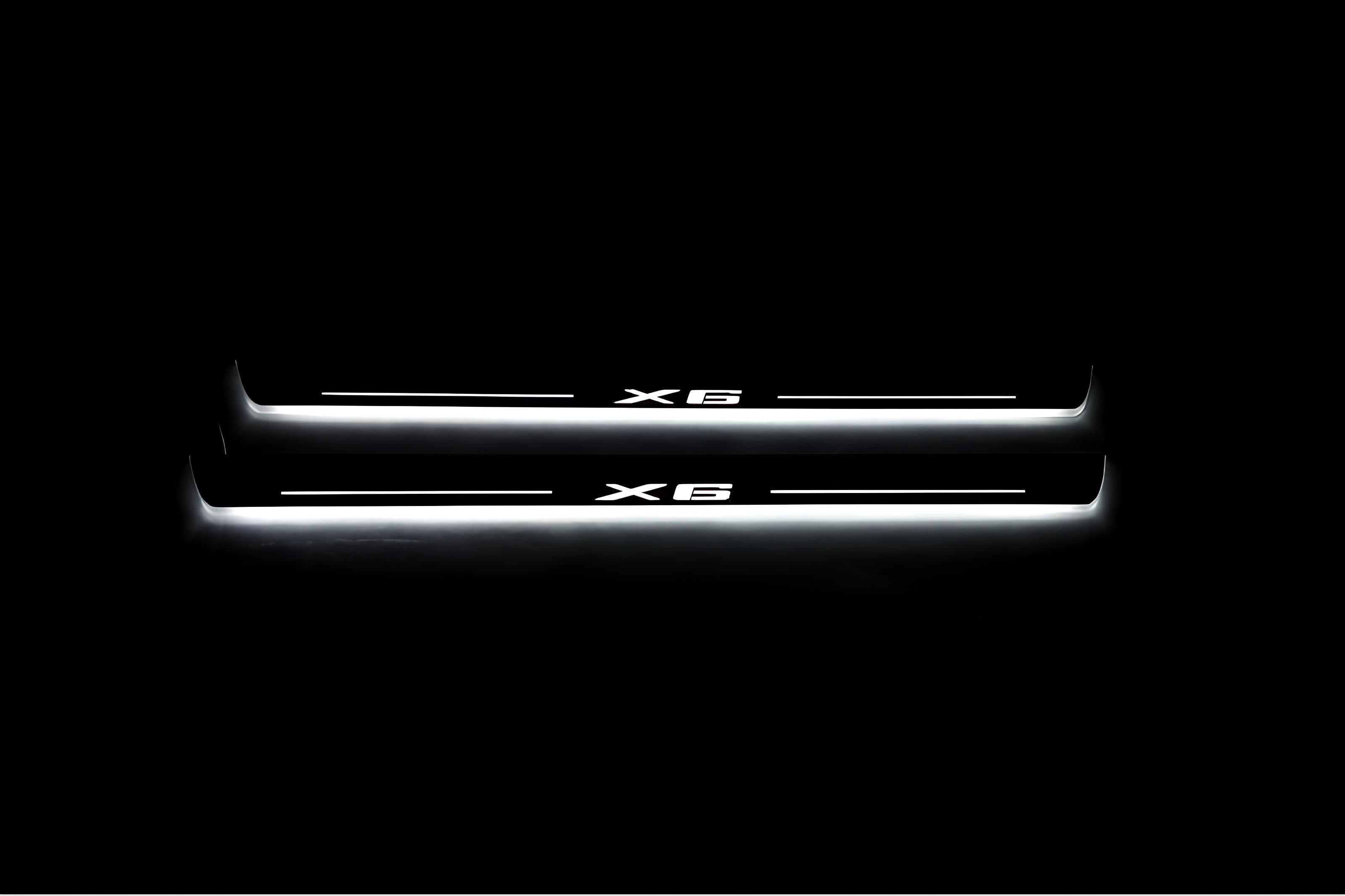 Illuminated LED Door Sill Tread Plates BMW X6 F16 2015-2019 With X6 Logo BMW Led Door Sills opdesign