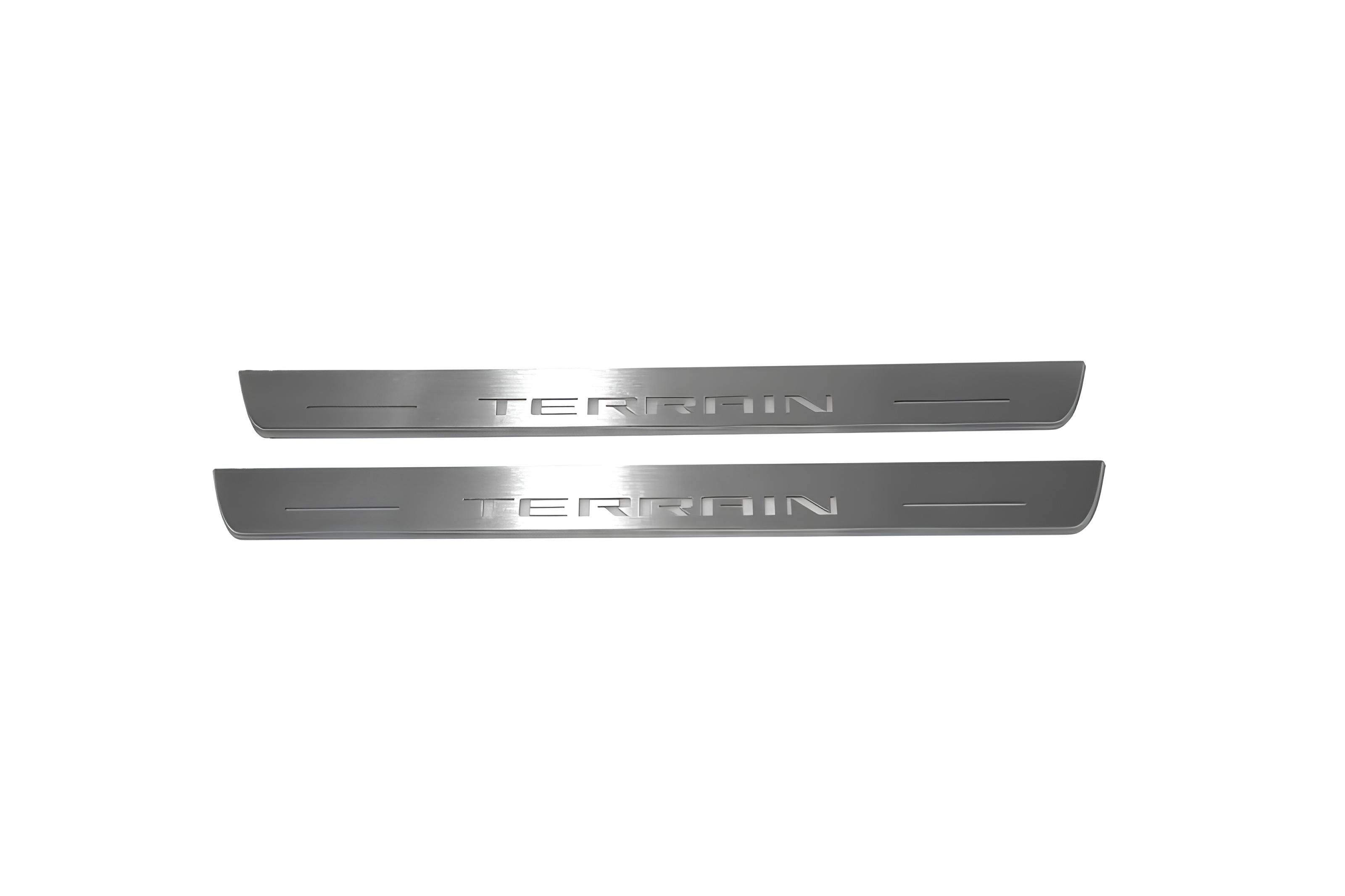 Illuminated LED Door Sill Tread Plates GMC Terrain II 2018+ With Terrain Logo GMC Led Door Sills opdesign