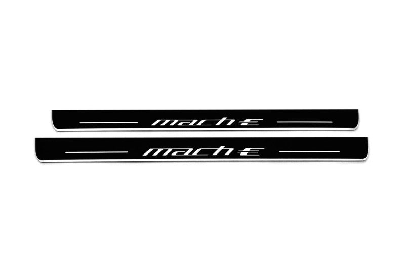 Ford Mach-E 2020+ door sill plates in stainless steel with Mach-E logo