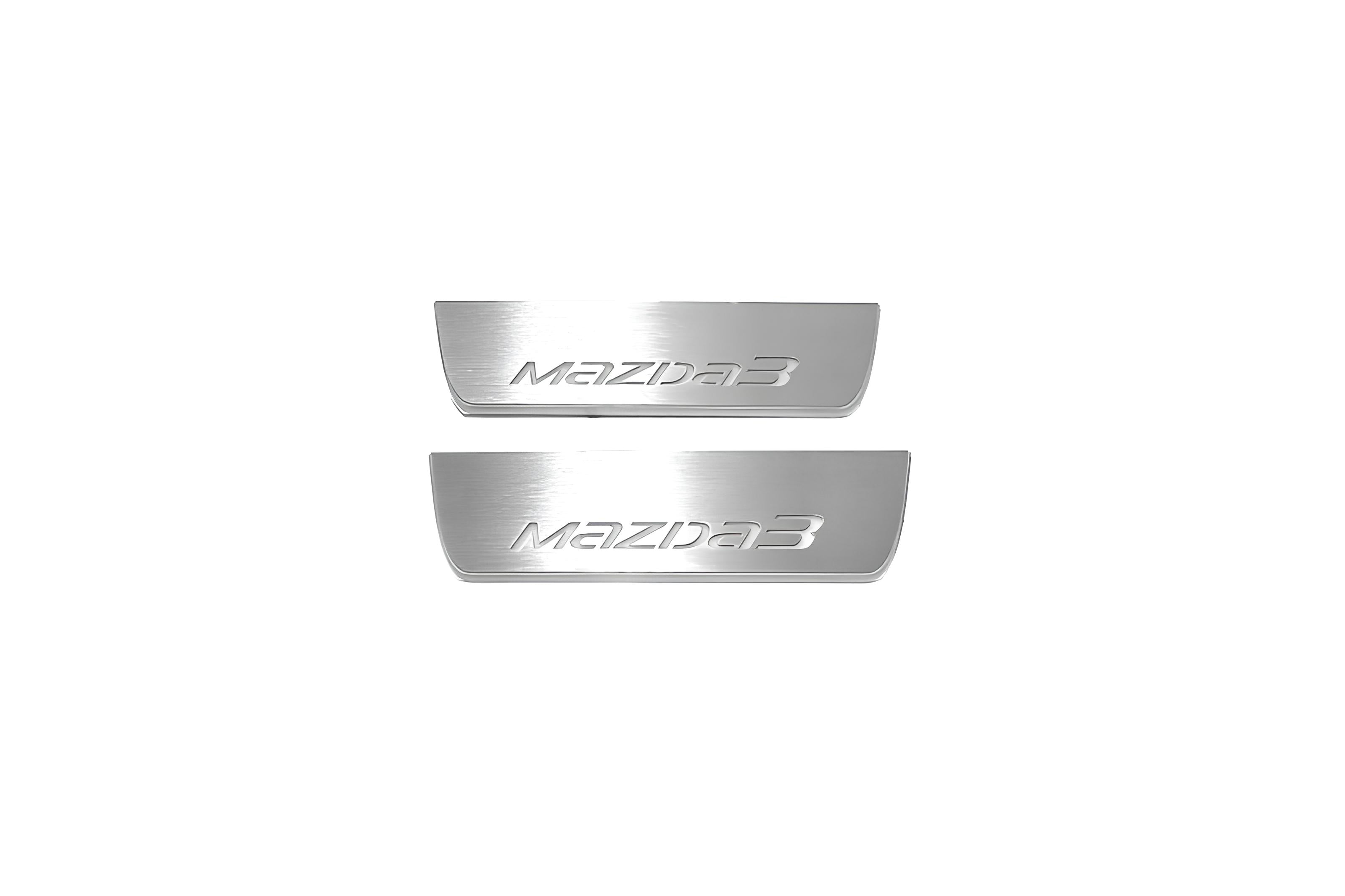 Illuminated LED Door Sill Tread Plates Mazda 3 III 2013-2019 With Mazda 3 Logo Mazda Led Door Sills opdesign
