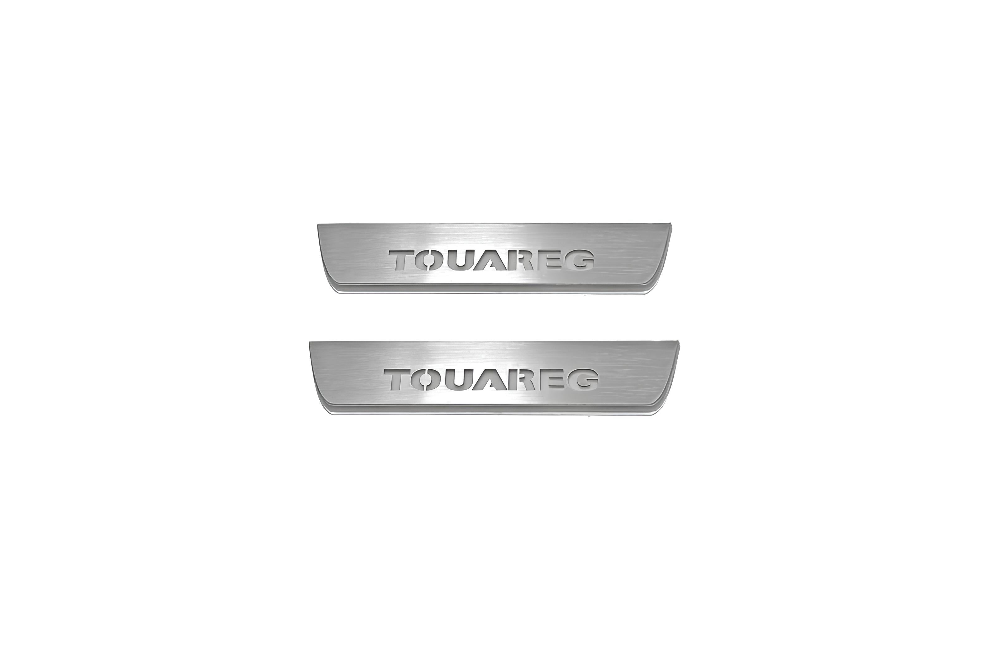 Illuminated LED Door Sill Tread Plates Volkswagen Touareg II 2010-2018 With Touareg Logo Volkswagen Led Door Sills opdesign