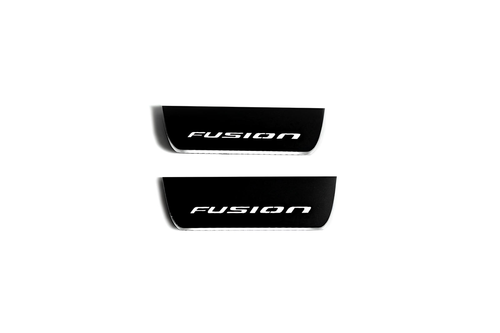 Ford Fusion II CD4 2012+ illuminated entry guards in stainless steel with Fusion logo