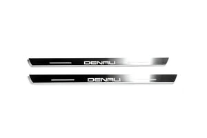 Illuminated LED Door Sill Tread Plates GMC Sierra V 2018+ With DENALI Logo GMC Led Door Sills opdesign