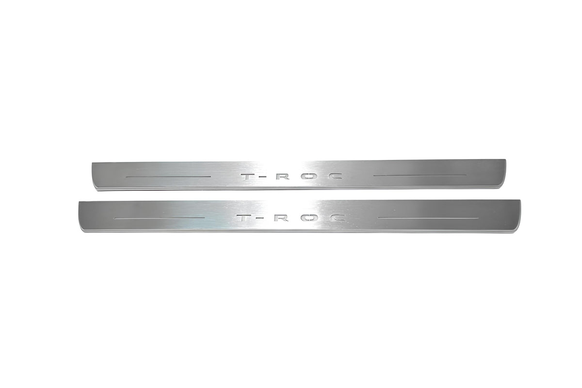 Volkswagen T-Roc 2017+ illuminated entry guards in stainless steel with T-Roc logo