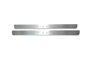 Illuminated LED Door Sill Tread Plates Volkswagen T-Roc 2017+ With T-Roc Logo Volkswagen Led Door Sills opdesign