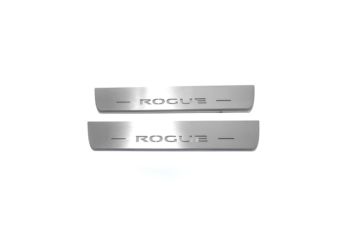 Nissan Rogue II T32 2014+ stainless steel LED door sill plates with Rogue logo