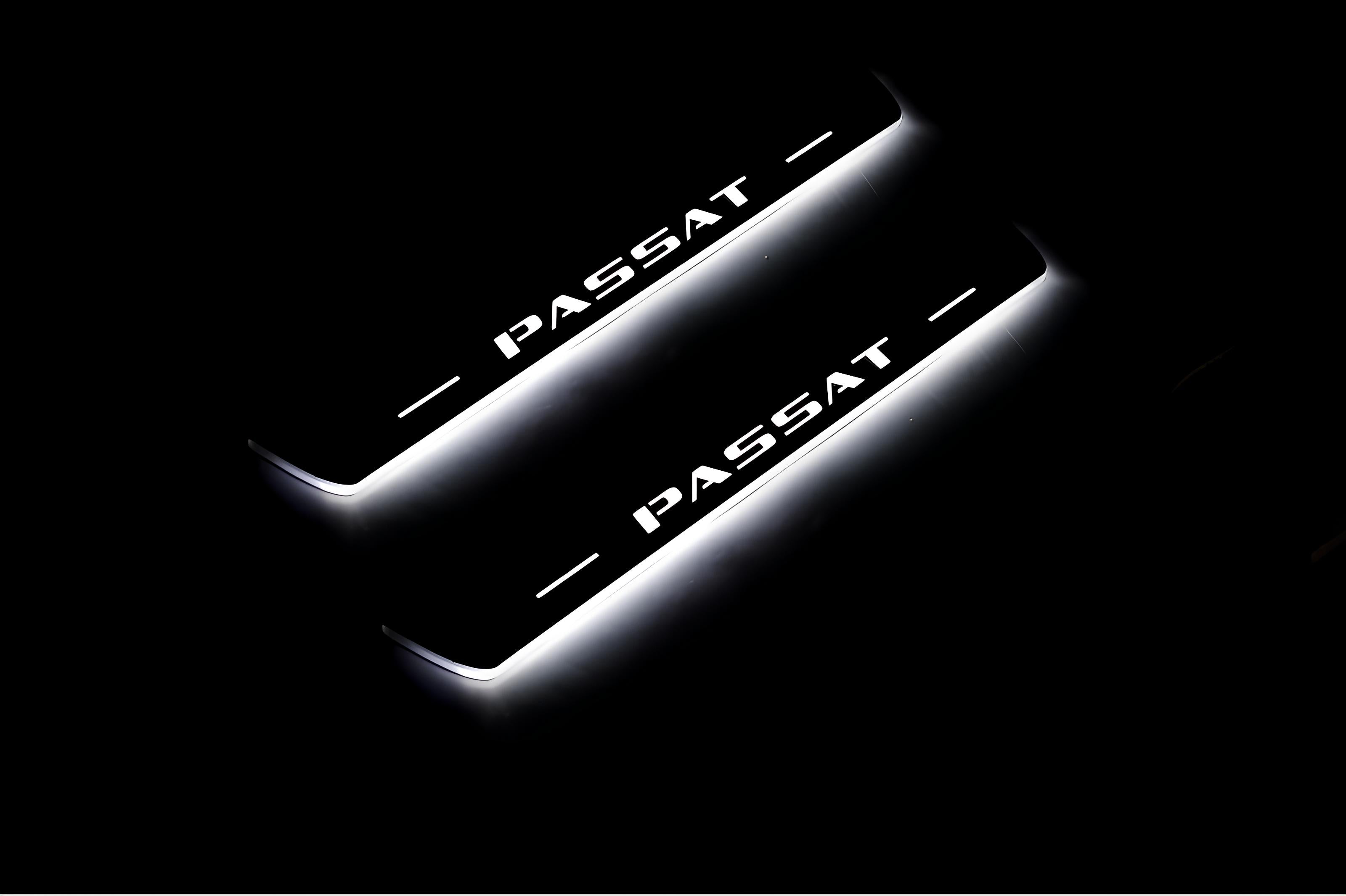 Illuminated LED Door Sill Tread Plates Volkswagen Passat B7 USA 2011-2019 With Passat Logo (type 1) Volkswagen Led Door Sills opdesign