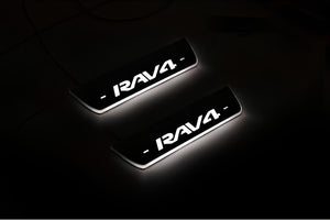 Illuminated LED Door Sill Tread Plates Toyota Rav4 IV 2013-2018 With Rav4 Logo Toyota Led Door Sills opdesign