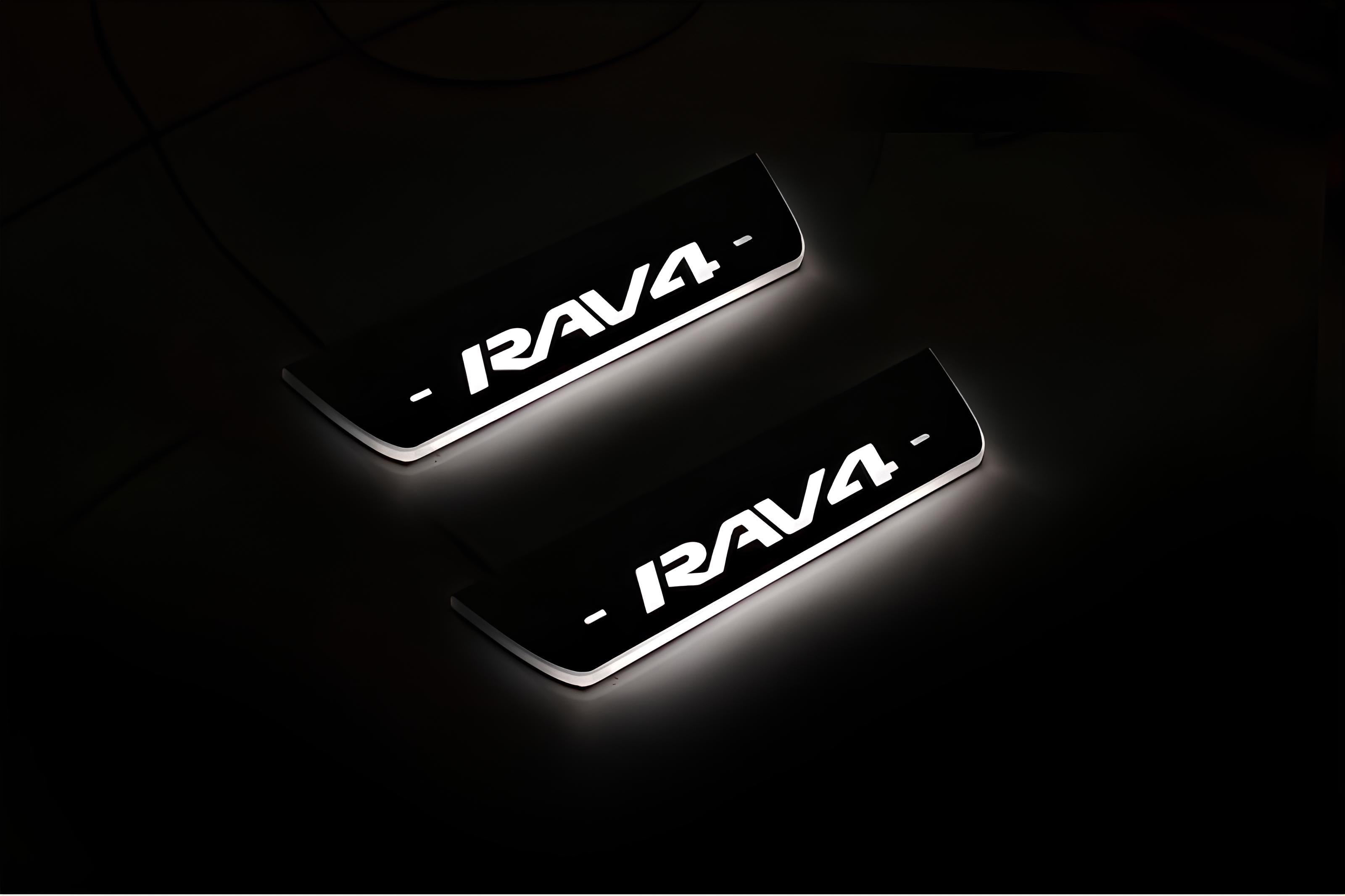Illuminated LED Door Sill Tread Plates Toyota Rav4 IV 2013-2018 With Rav4 Logo Toyota Led Door Sills opdesign