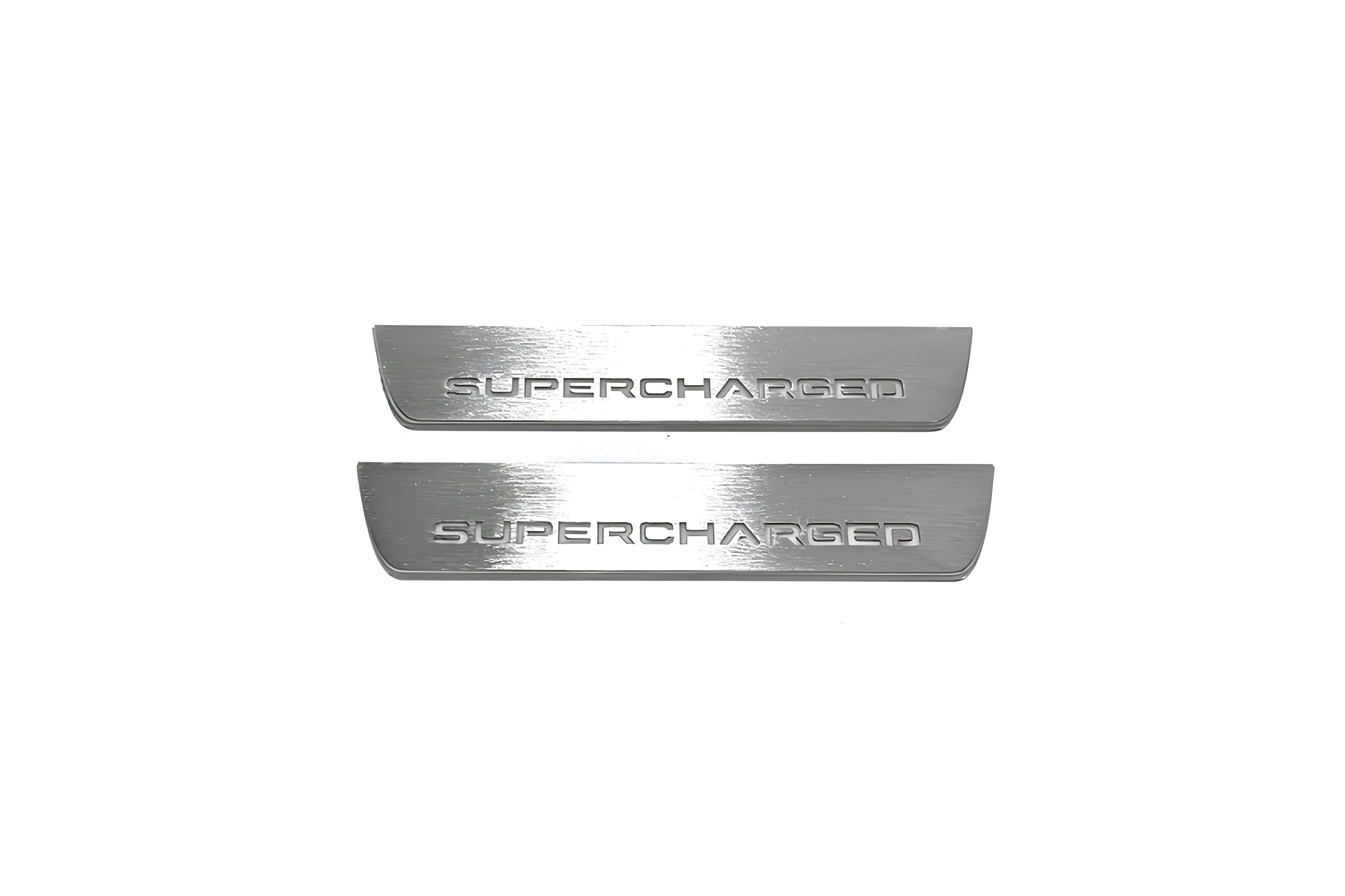 Illuminated LED Door Sill Tread Plates Range Rover III 2002-2012 With Supercharged Logo Range Rover Led Door Sills opdesign