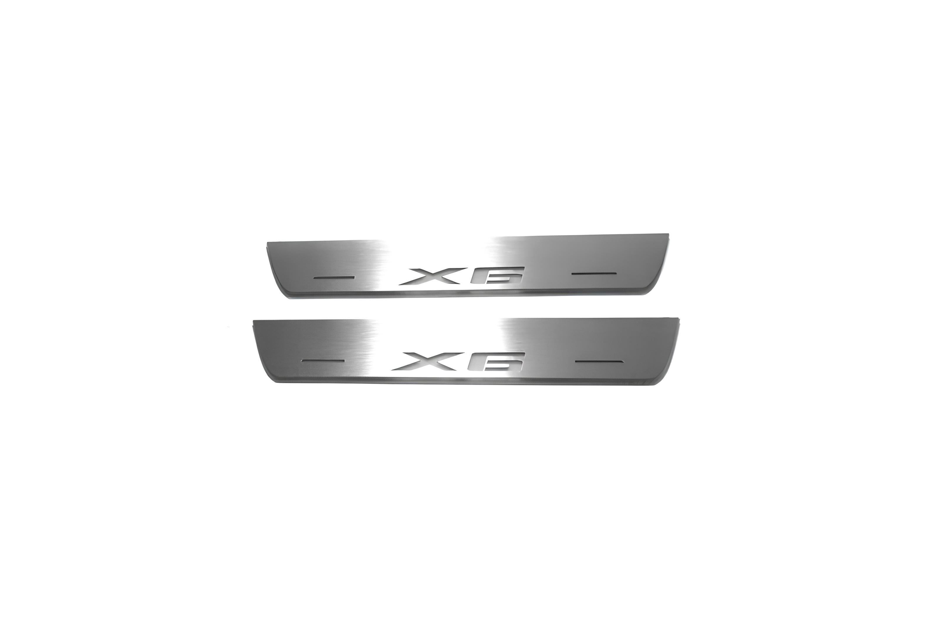 Illuminated LED Door Sill Tread Plates BMW X6 F16 2015-2019 With X6 Logo BMW Led Door Sills opdesign