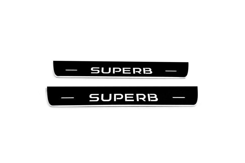 Skoda SuperB III 2015-2023 LED Door Sills Illuminated Scuff SuperB Logo Stainless Steel Entry Guards Door Sills opdesign