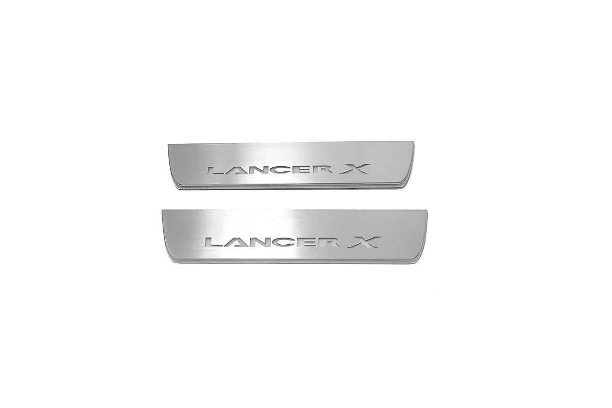 LED door sill plates stainless steel Mitsubishi Lancer X 2007+ with Lancer X logo