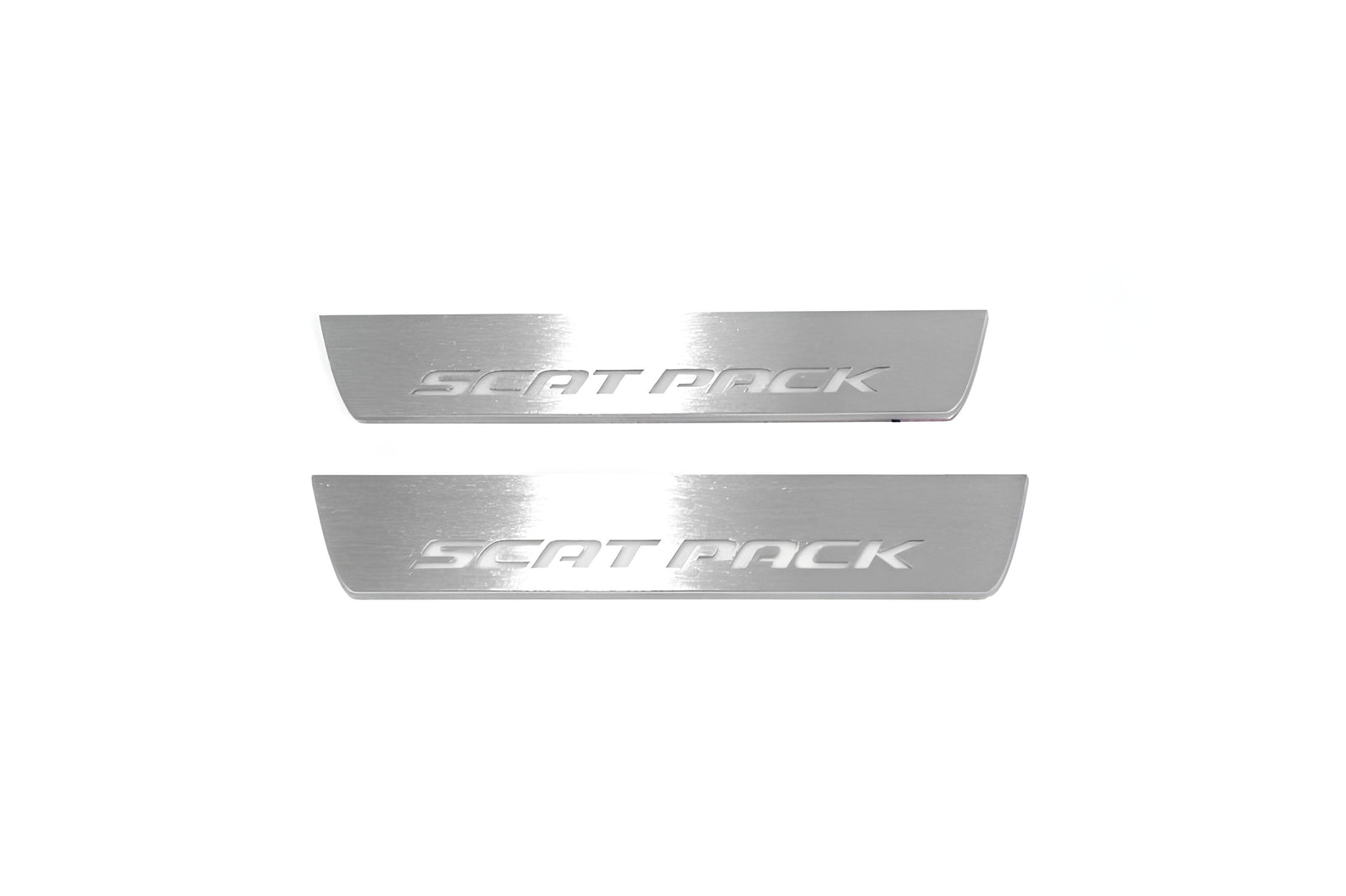 Dodge Charger LD 2011+ illuminated entry guards in stainless steel with Scat Pack logo