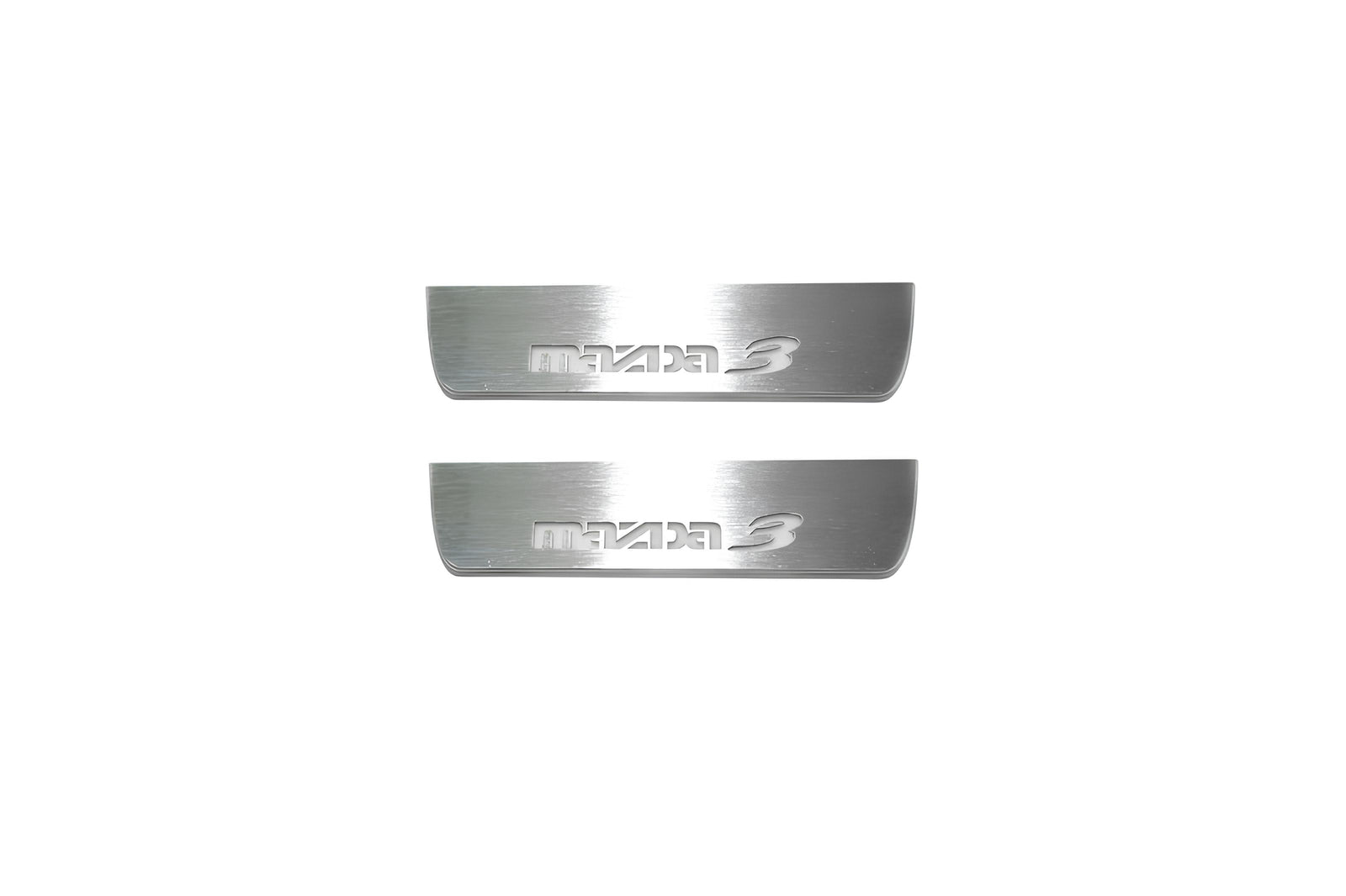 Mazda 3 II 2009+ stainless steel illuminated entry guards with Mazda 3 logo