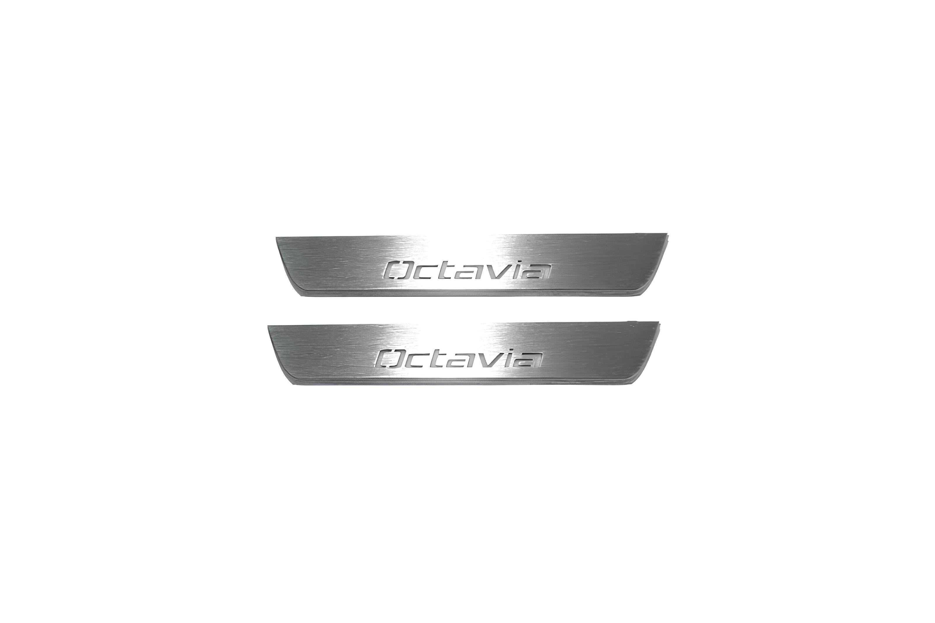 Illuminated LED Door Sill Tread Plates Skoda Octavia II (A5) 2004-2013 With Octavia Logo Skoda Led Door Sills opdesign
