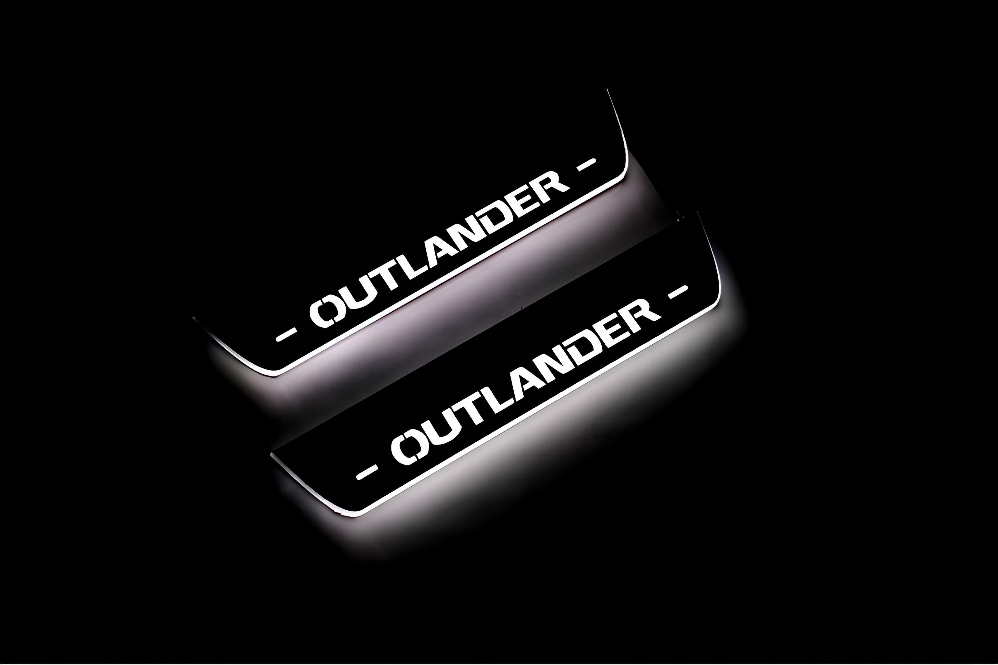 Illuminated LED Door Sill Tread Plates Mitsubishi Outlander II 2007-2012 With Outlander Logo Mitsubishi Led Door Sills opdesign
