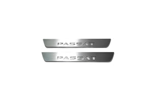 Illuminated LED Door Sill Tread Plates Volkswagen Passat B7 EU 2010-2015 With Passat Logo Volkswagen Led Door Sills opdesign