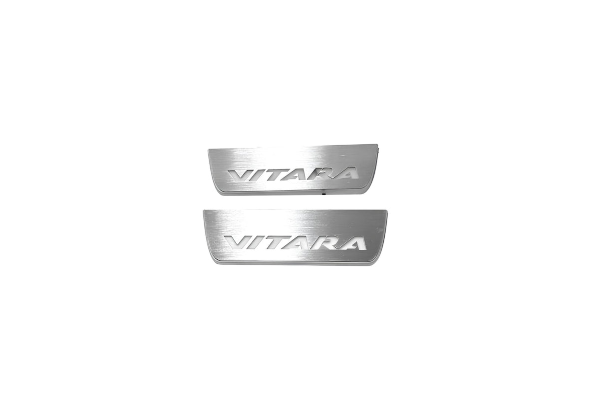 stainless steel LED door sill plates with Suzuki Vitara 2015+ with Vitara logo