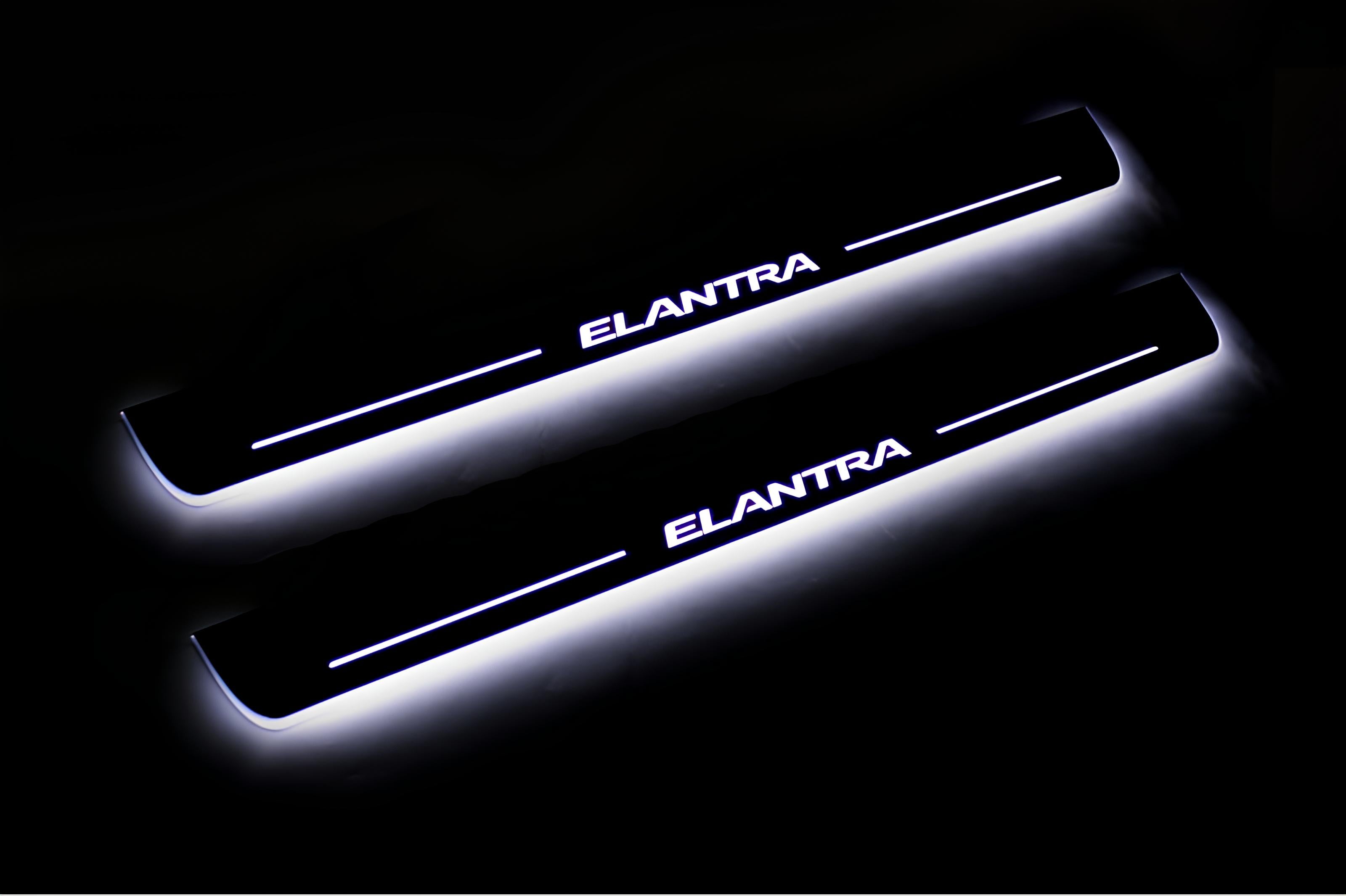 Illuminated LED Door Sill Tread Plates Hyundai Elantra V (MD) 2011-2016 With Elantra Logo Hyundai Led Door Sills opdesign