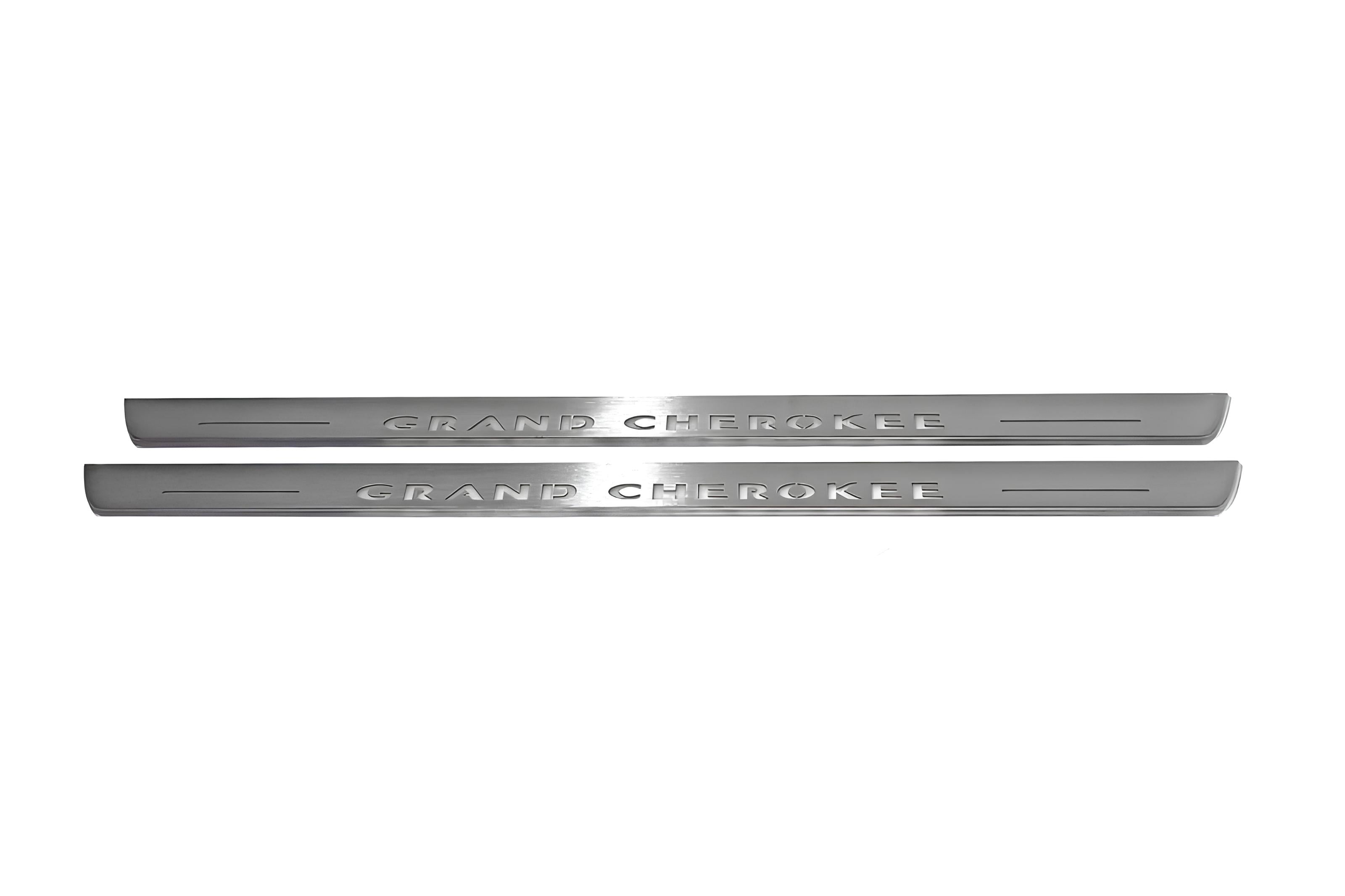 Illuminated LED Door Sill Tread Plates Jeep Grand Cherokee III 2005-2010 With Grand Cherokee Logo Jeep Led Door Sills opdesign