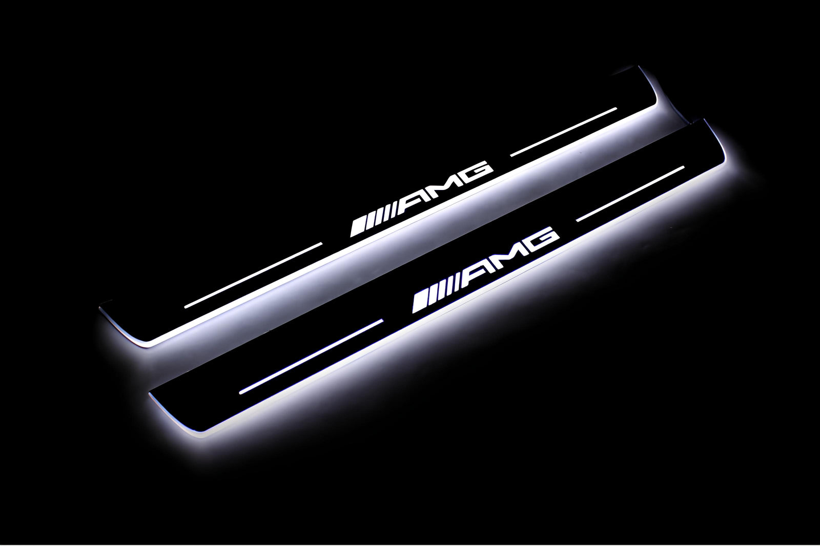 stainless steel LED door sill plates with Mercedes A W177 2018+ with AMG logo