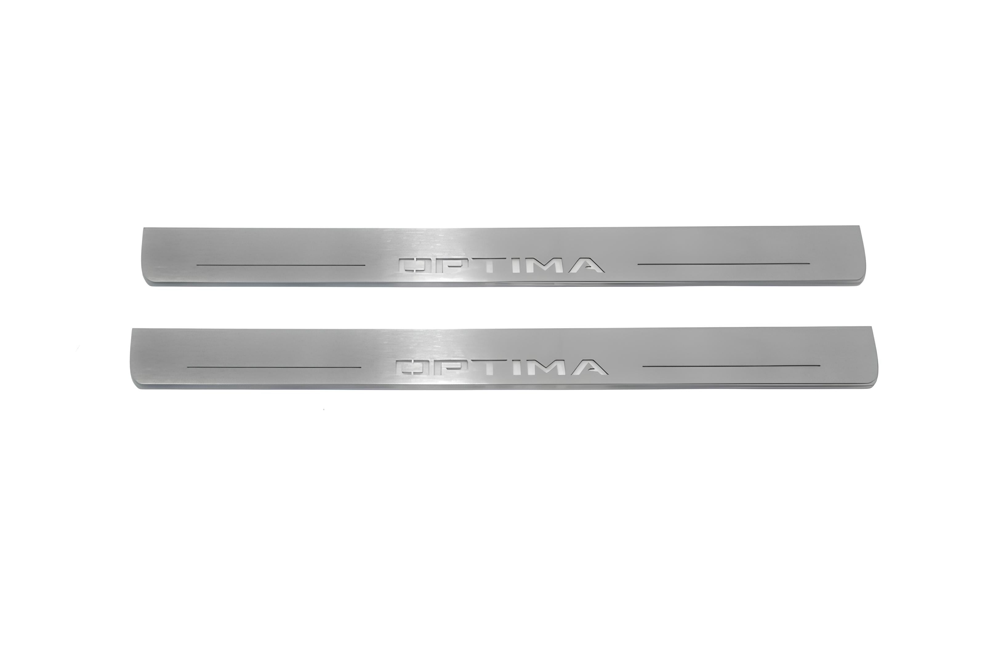 Illuminated LED Door Sill Tread Plates KIA Optima IV 2015-2019 With Optima Logo KIA Led Door Sills opdesign
