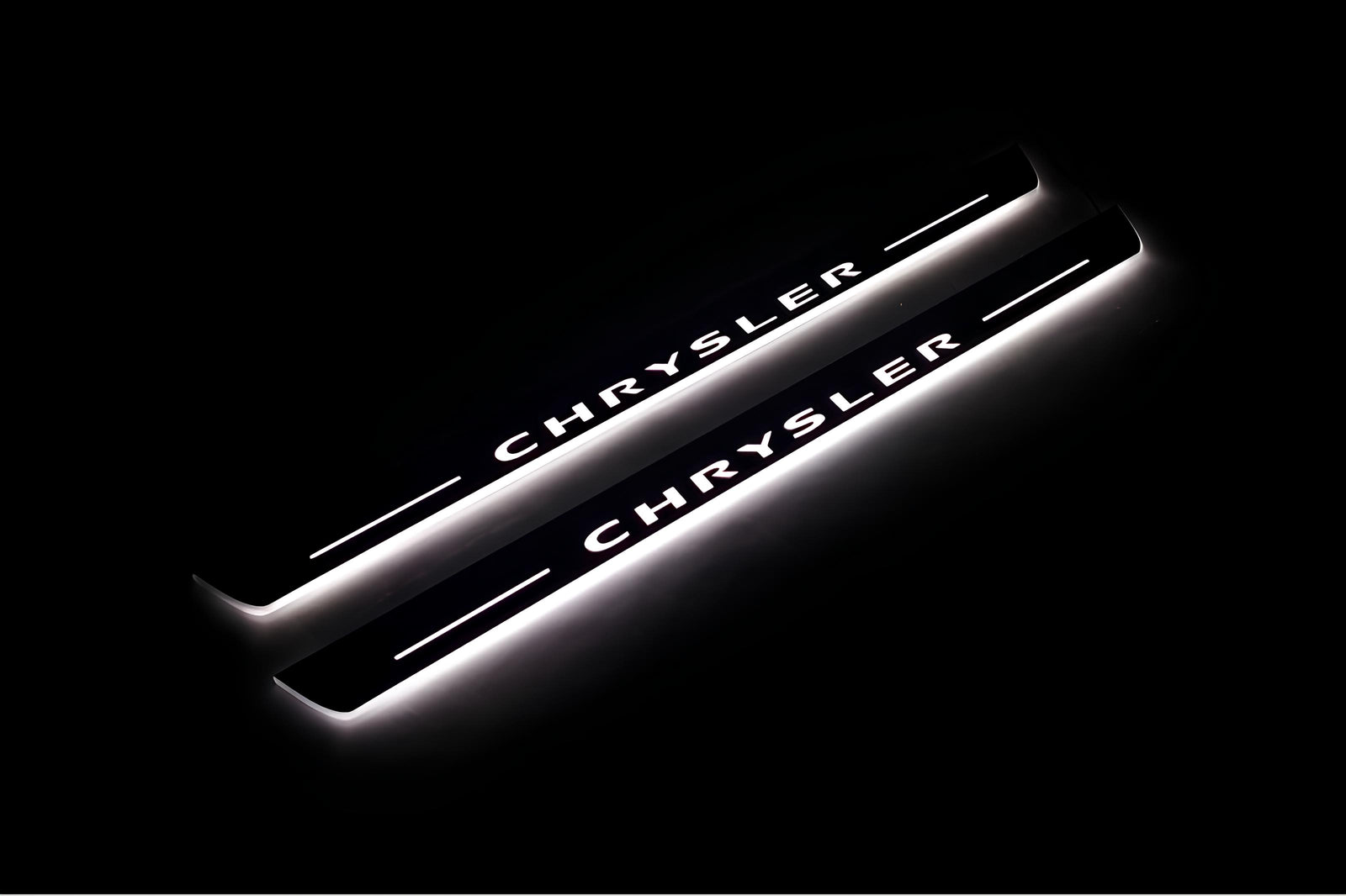 Chrysler 200 II 2015+ LED door sill plates stainless steel with Chrysler logo