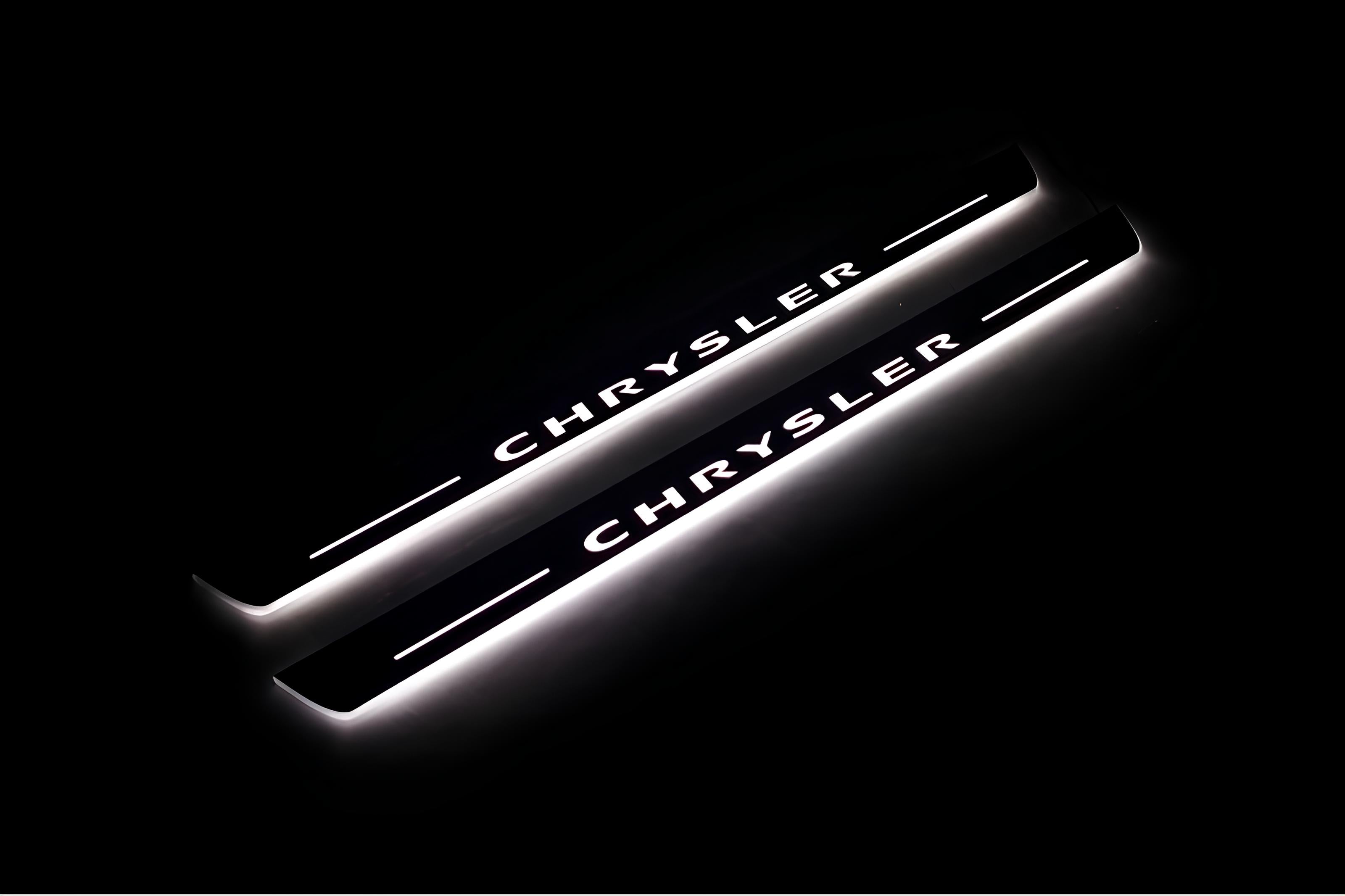 Illuminated LED Door Sill Tread Plates Chrysler 300C I 2005-2010 With Chrysler Logo Chrysler Led Door Sills opdesign