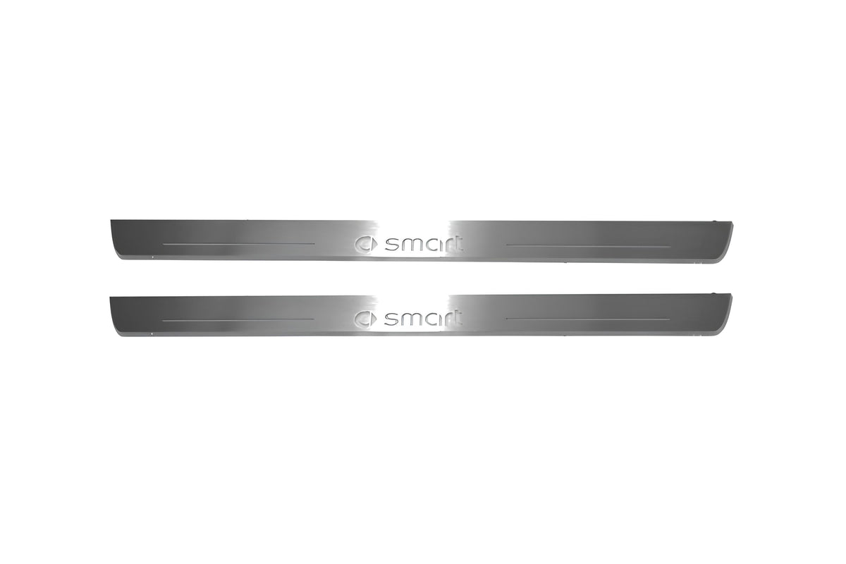 Smart Fortwo III 2014+ door sill plates in stainless steel with Smart logo