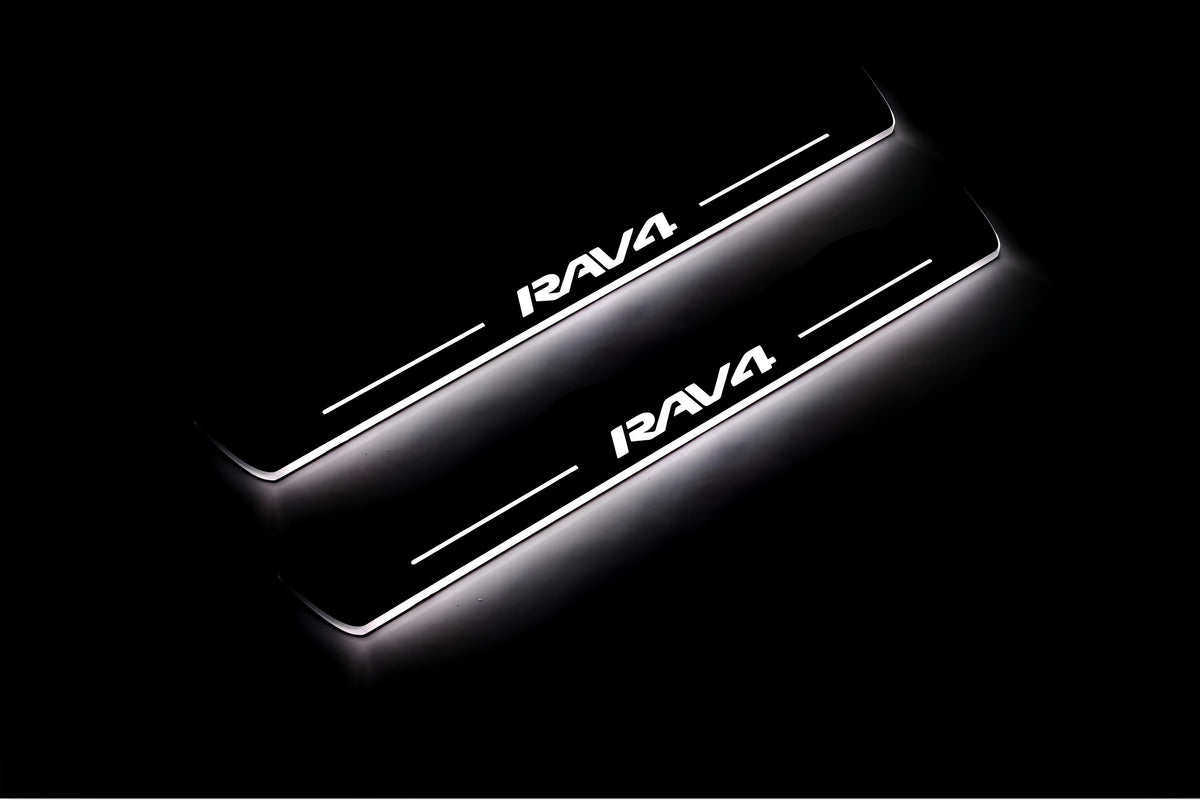 Toyota Rav4 IV XA40 2013+ door sill plates in stainless steel with Rav4 logo