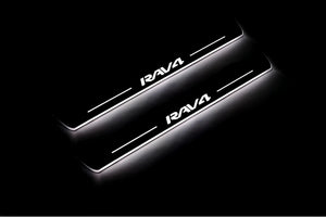 Illuminated LED Door Sill Tread Plates Toyota Rav4 IV 2013-2018 With Rav4 Logo Toyota Led Door Sills opdesign