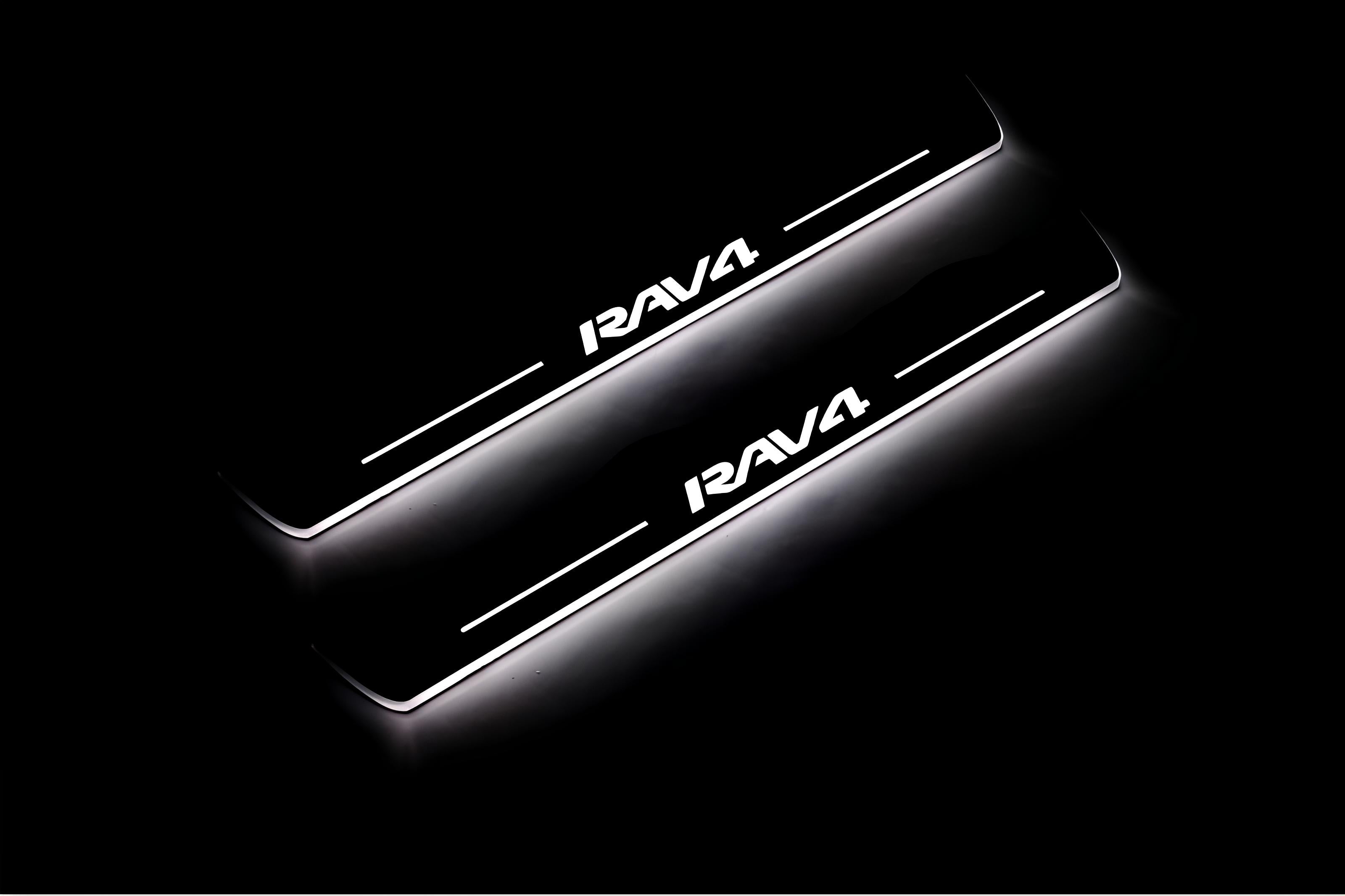 Illuminated LED Door Sill Tread Plates Toyota Rav4 IV 2013-2018 With Rav4 Logo Toyota Led Door Sills opdesign