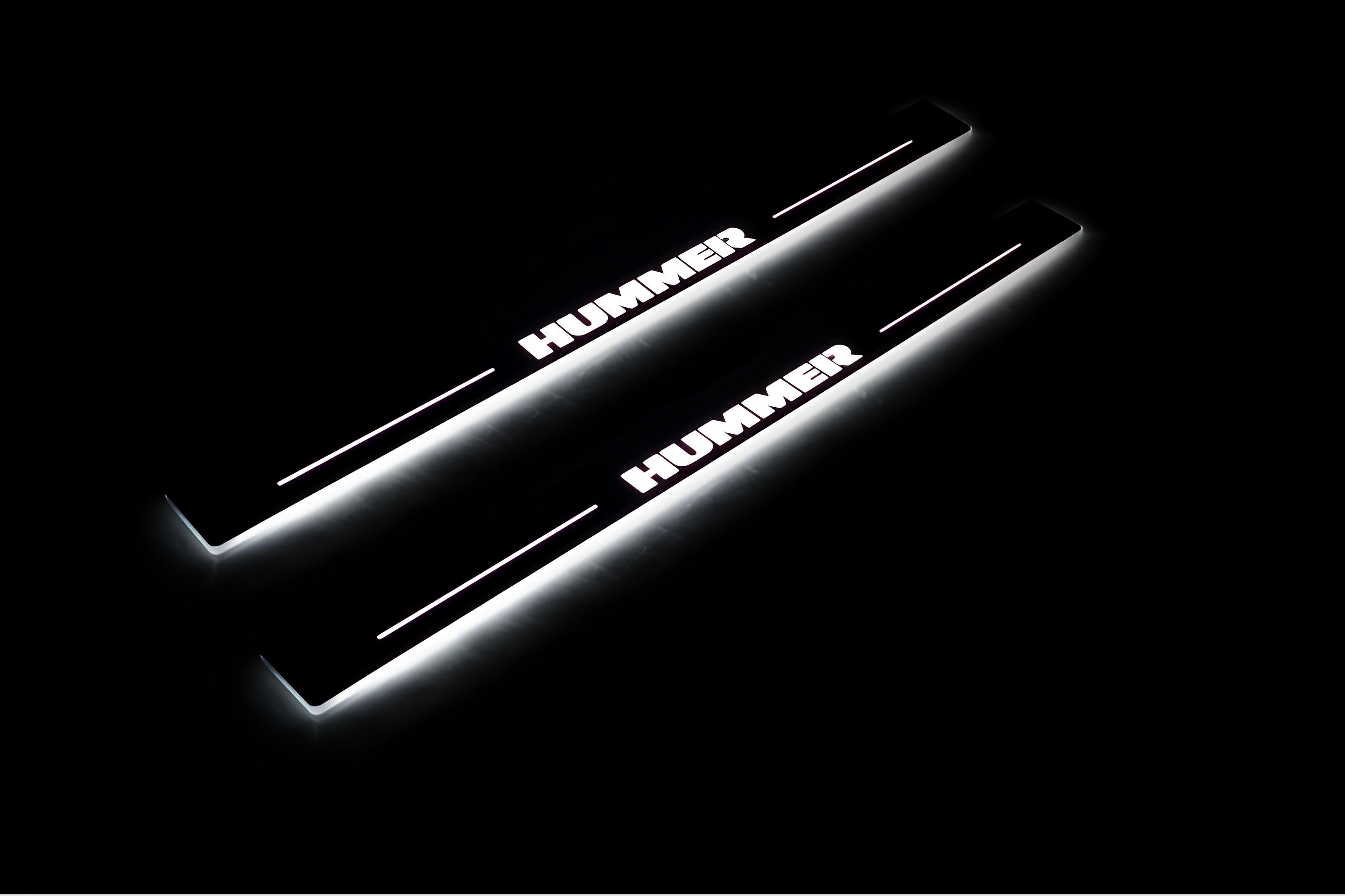 Illuminated LED Door Sill Tread Plates Hummer H2 2002-2009 With Hummer Logo Hummer Led Door Sills opdesign