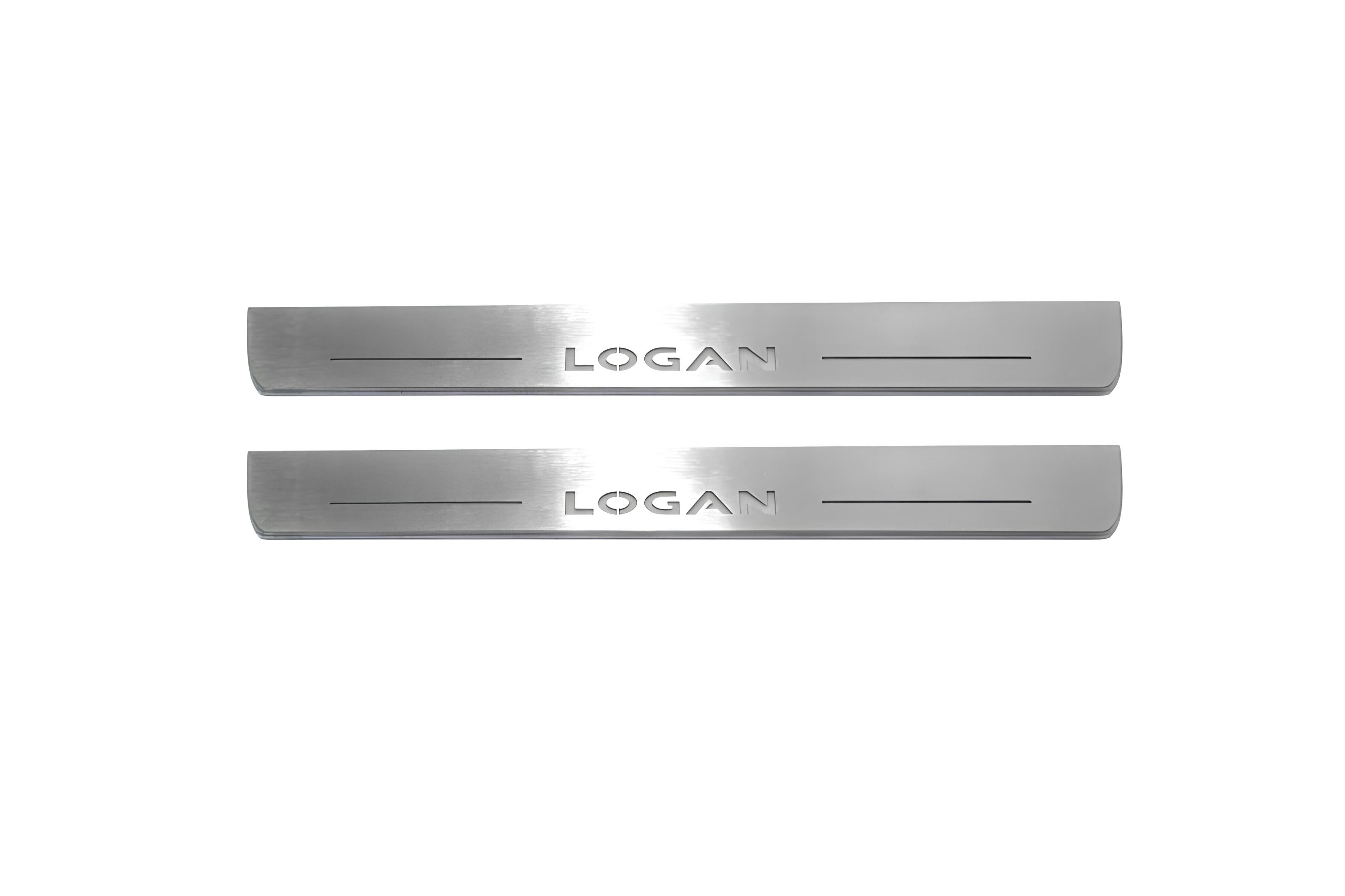 Illuminated LED Door Sill Tread Plates Renault Logan II 2013-2020 With Logan Logo Renault Led Door Sills opdesign