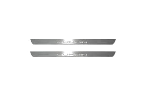Illuminated LED Door Sill Tread Plates GMC Yukon V 2020+ With Yukon Logo GMC Led Door Sills opdesign