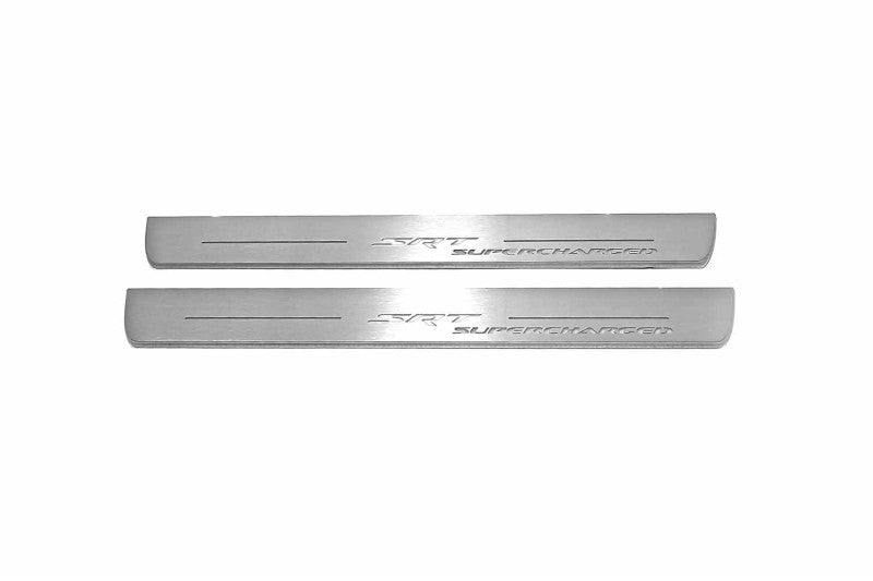 Dodge Durango III 2011+ entry guards in stainless steel with SRT Supercharged logo
