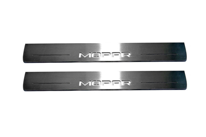 Dodge Durango III 2011+ stainless steel LED door sill plates with MOPAR logo