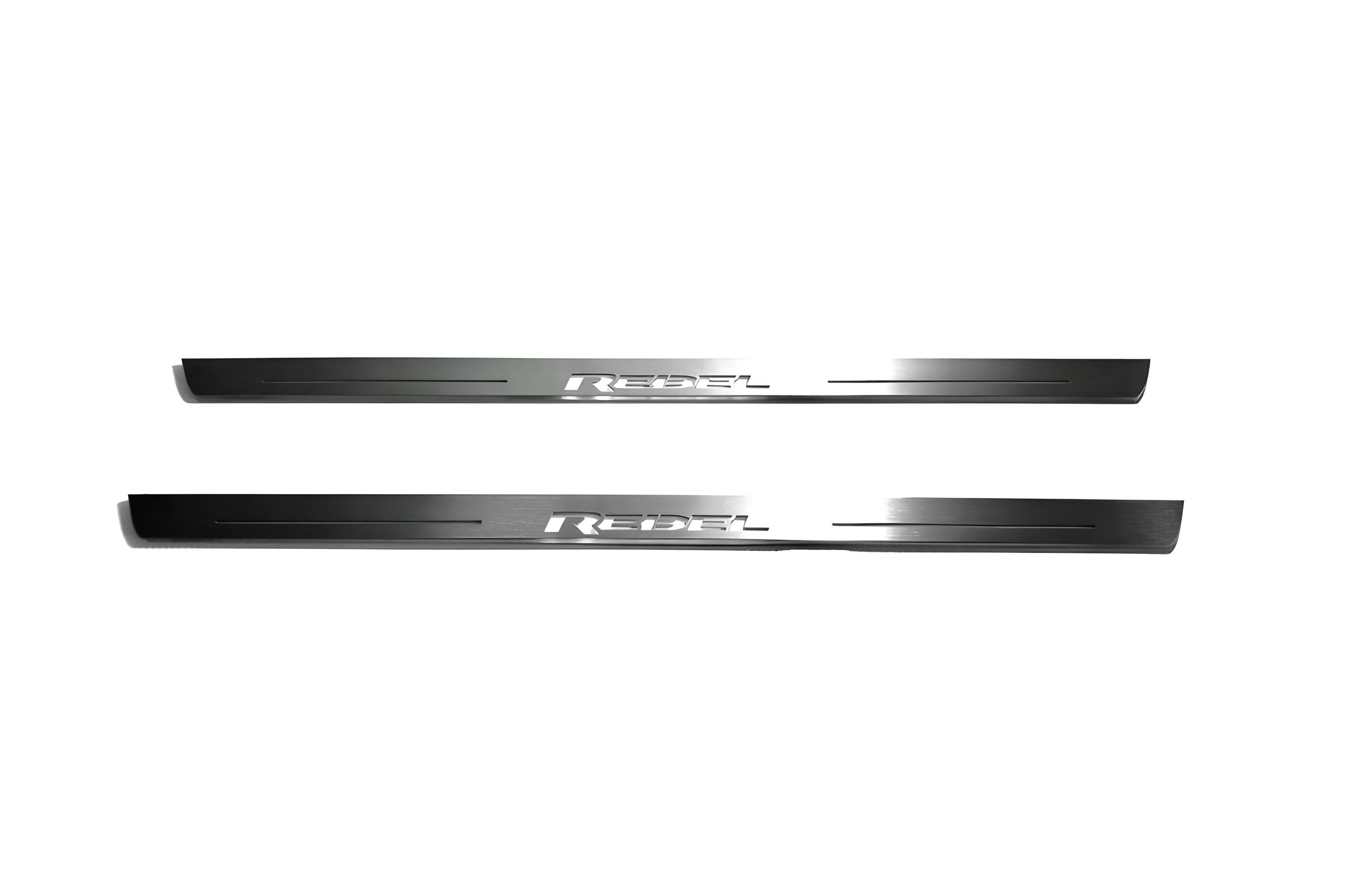 Illuminated LED Door Sill Tread Plates Dodge RAM 2500 V 2019+ With REBEL Logo Dodge Led Door Sills opdesign