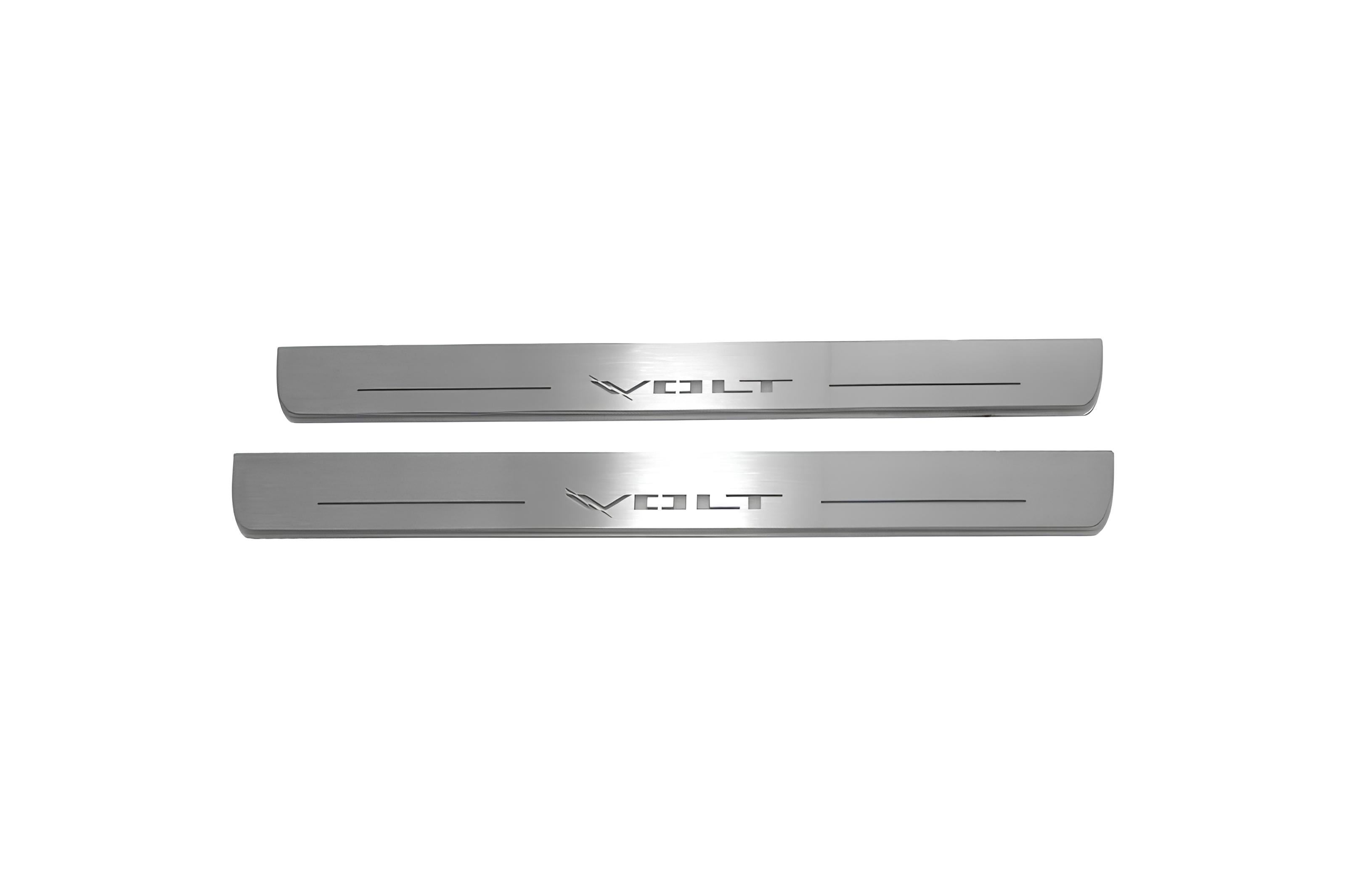 Illuminated LED Door Sill Tread Plates Chevrolet Volt II 2016-2019 With Volt Logo Chevrolet Led Door Sills opdesign