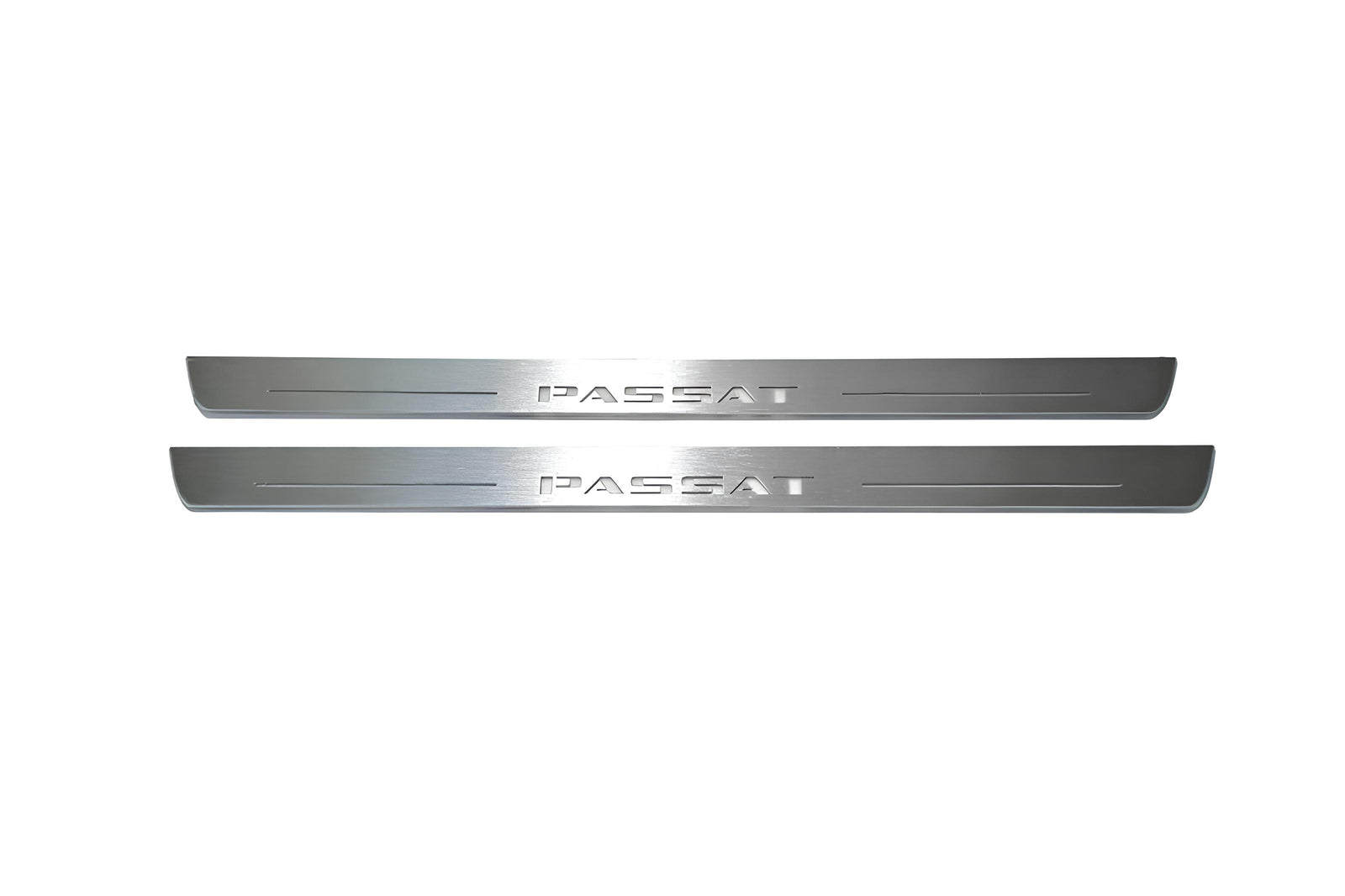 Volkswagen Passat B6 2005+ LED door sill plates in stainless steel with Passat logo