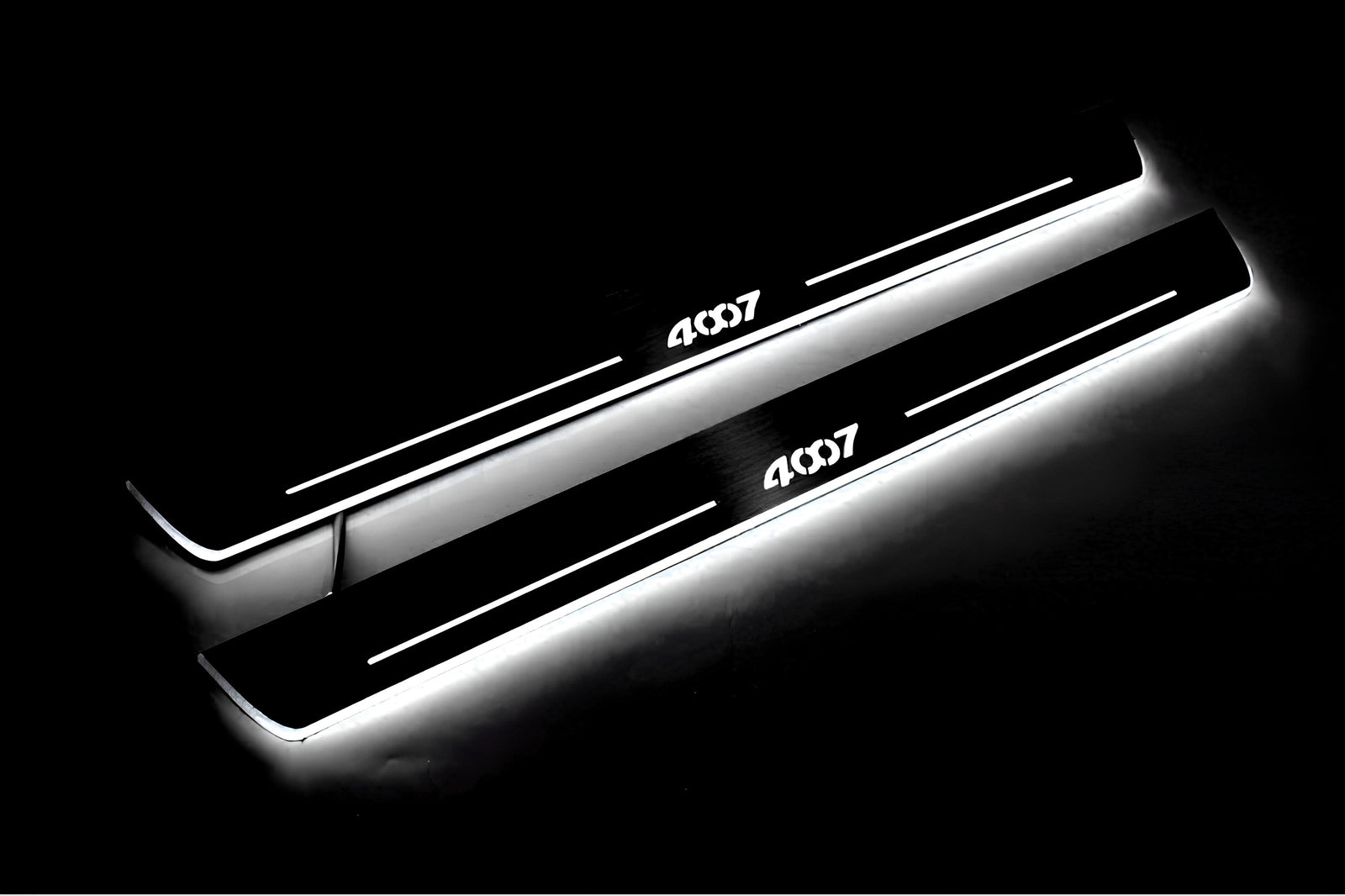 stainless steel LED door sill plates with Peugeot 4007 2007+ with 4007 logo