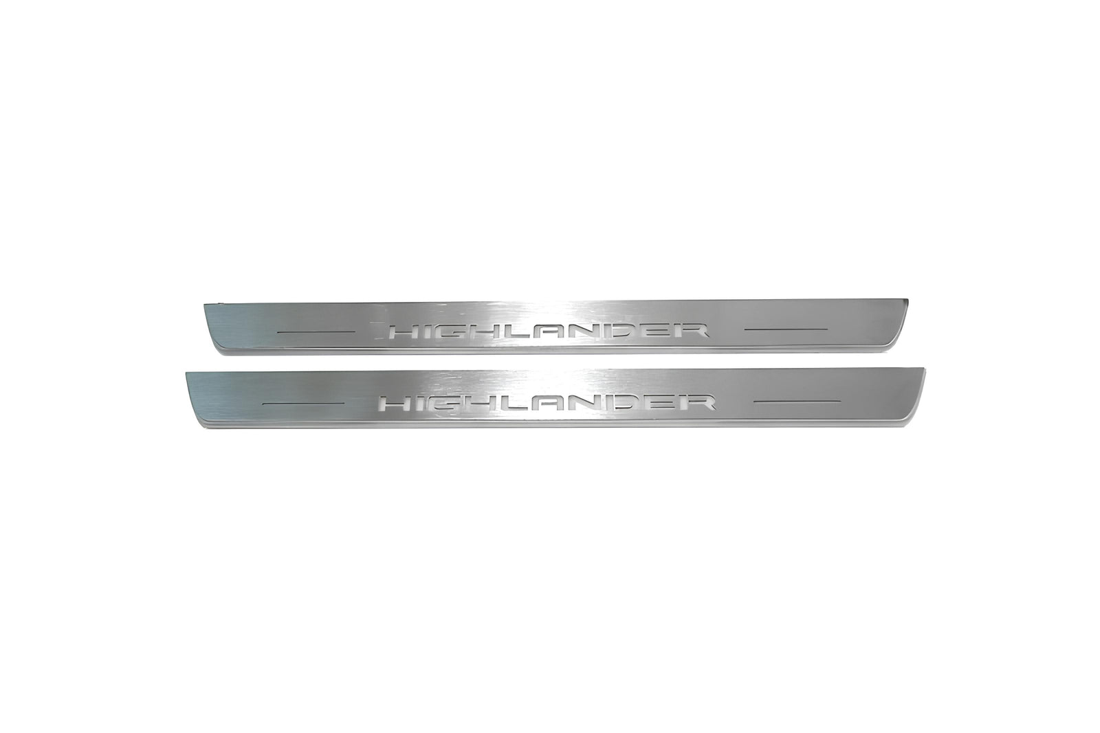 Toyota Highlander IV XU70 2019+ LED door sill plates in stainless steel with Highlander logo