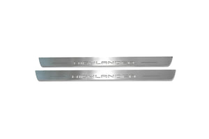 Illuminated LED Door Sill Tread Plates Toyota Highlander IV 2019+ With Highlander Logo Toyota Led Door Sills opdesign