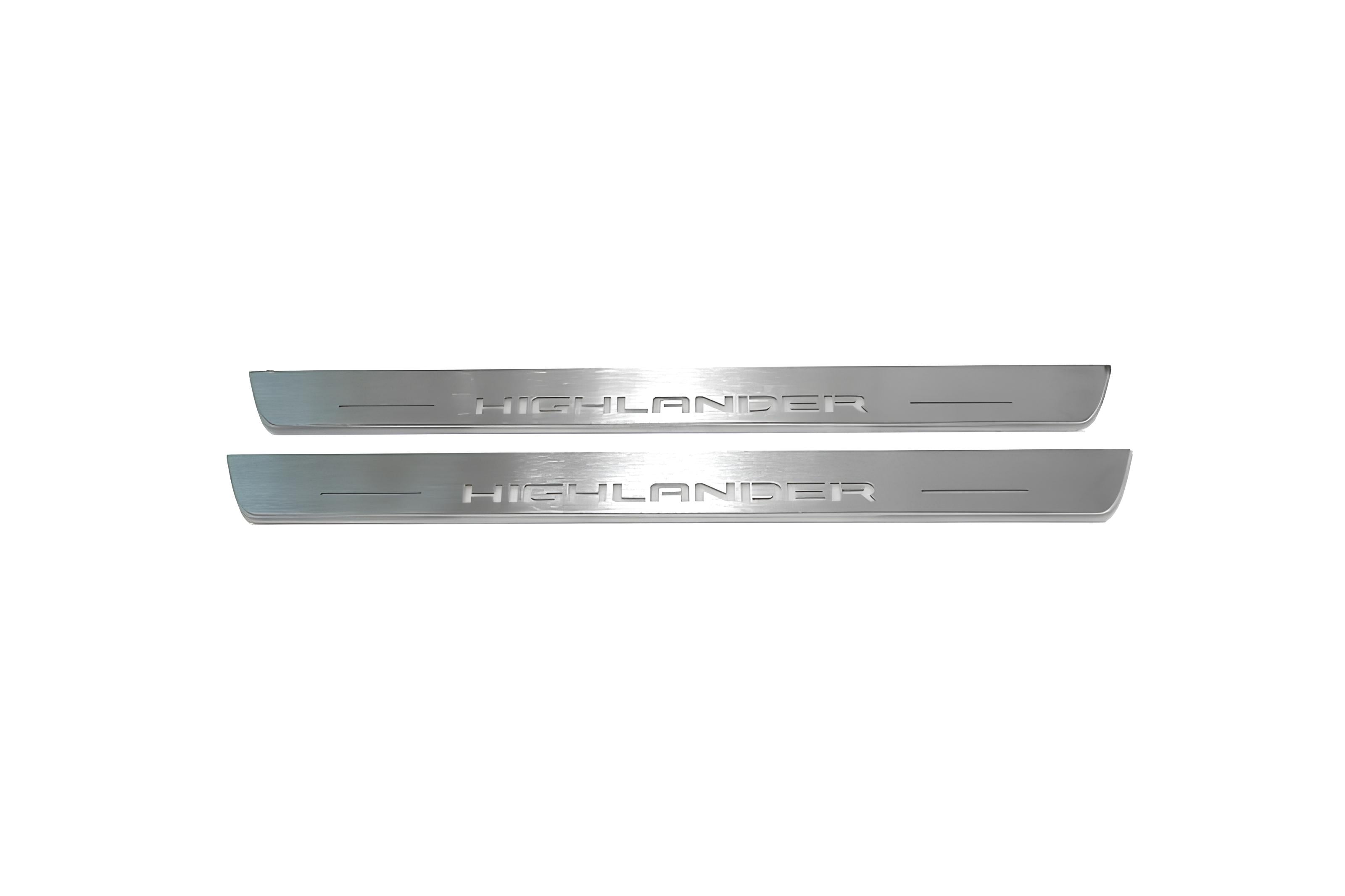 Illuminated LED Door Sill Tread Plates Toyota Highlander IV 2019+ With Highlander Logo Toyota Led Door Sills opdesign