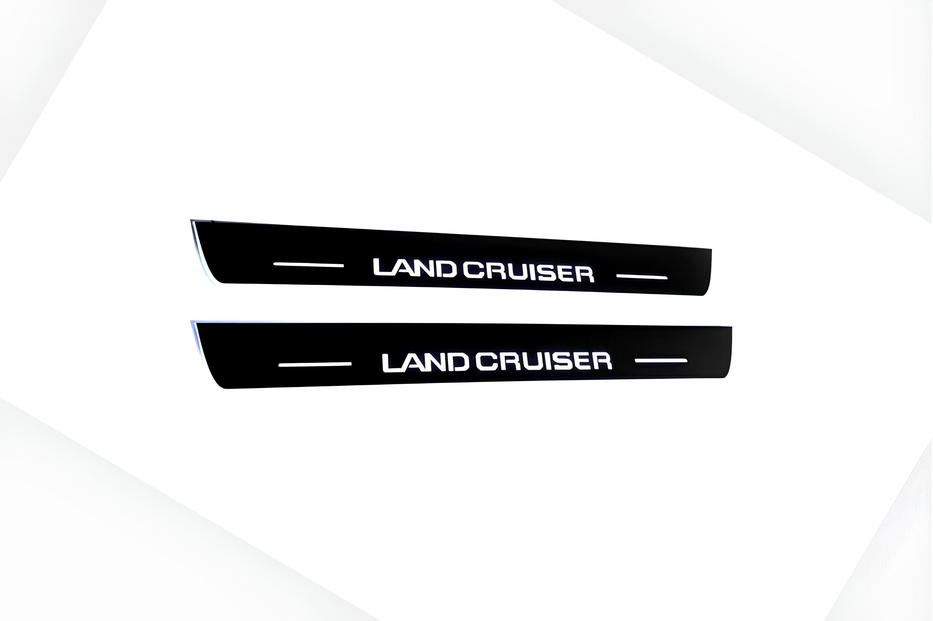 Illuminated LED Door Sill Tread Plates Toyota Prado 250 2023+ With Land Cruiser Logo Toyota Led Door Sills opdesign
