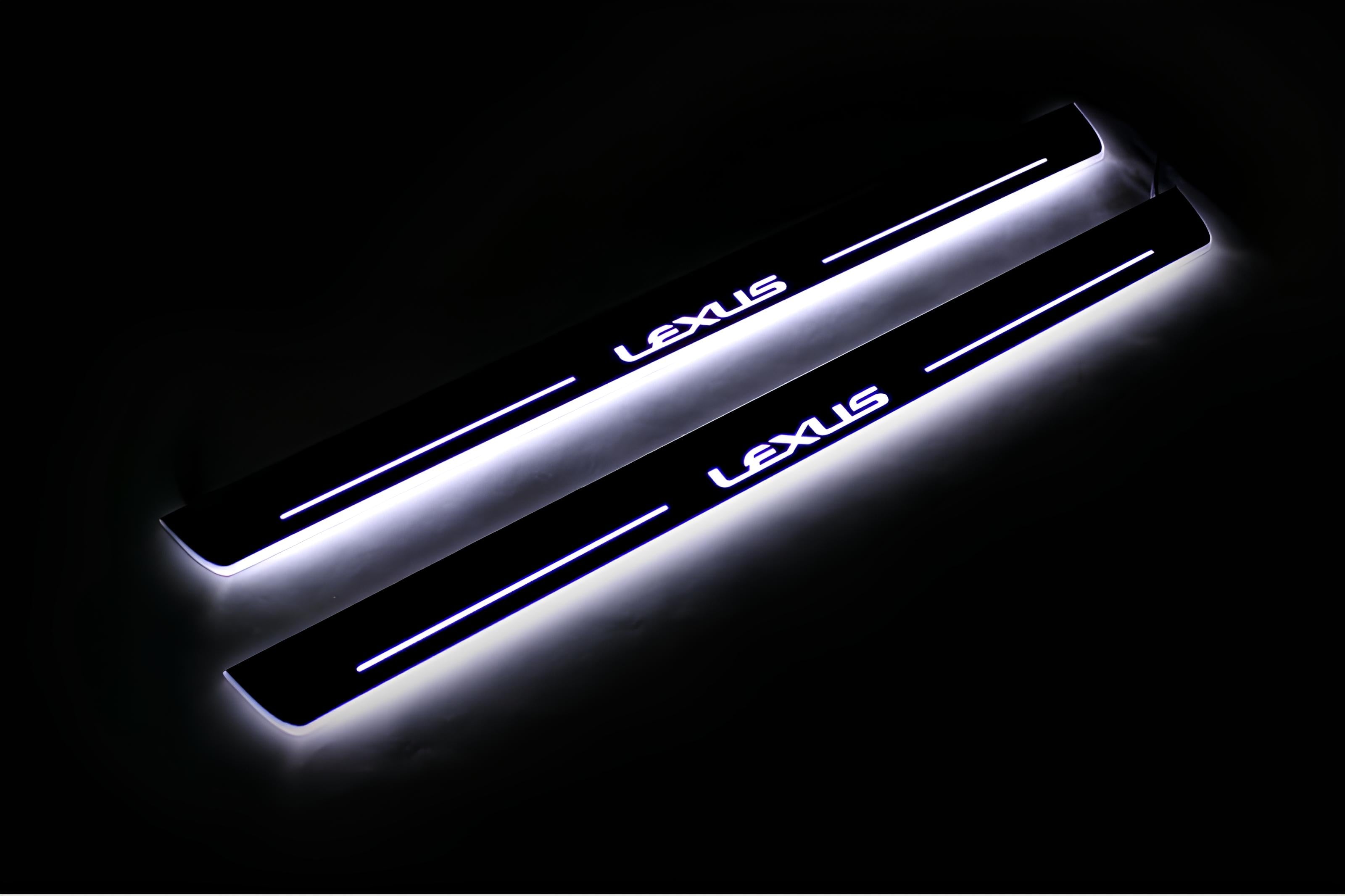 Illuminated LED Door Sill Tread Plates Lexus IS III 2013-2020 With Lexus Logo Lexus Led Door Sills opdesign