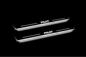 Illuminated LED Door Sill Tread Plates Honda Pilot II 2008-2015 With Pilot Logo Honda Led Door Sills opdesign