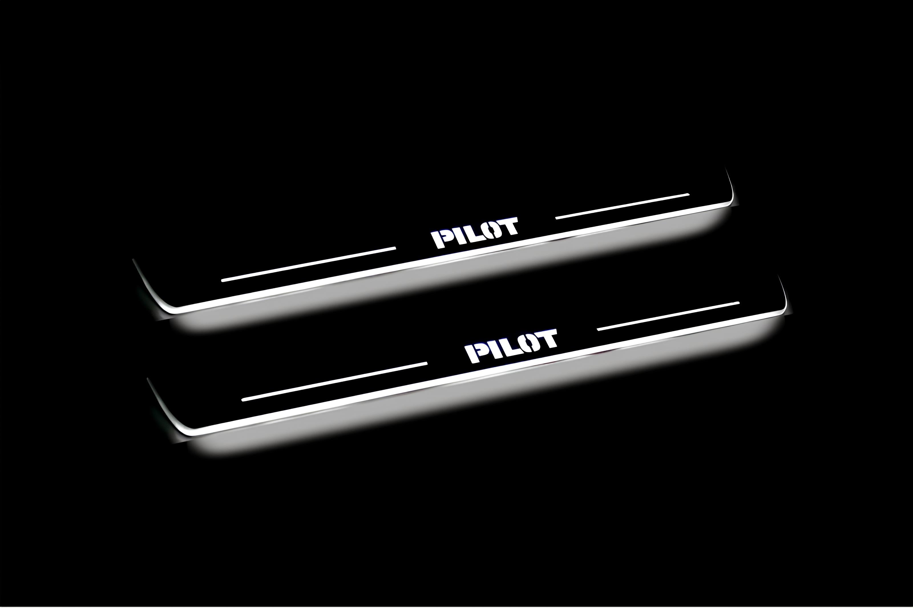 Illuminated LED Door Sill Tread Plates Honda Pilot II 2008-2015 With Pilot Logo Honda Led Door Sills opdesign
