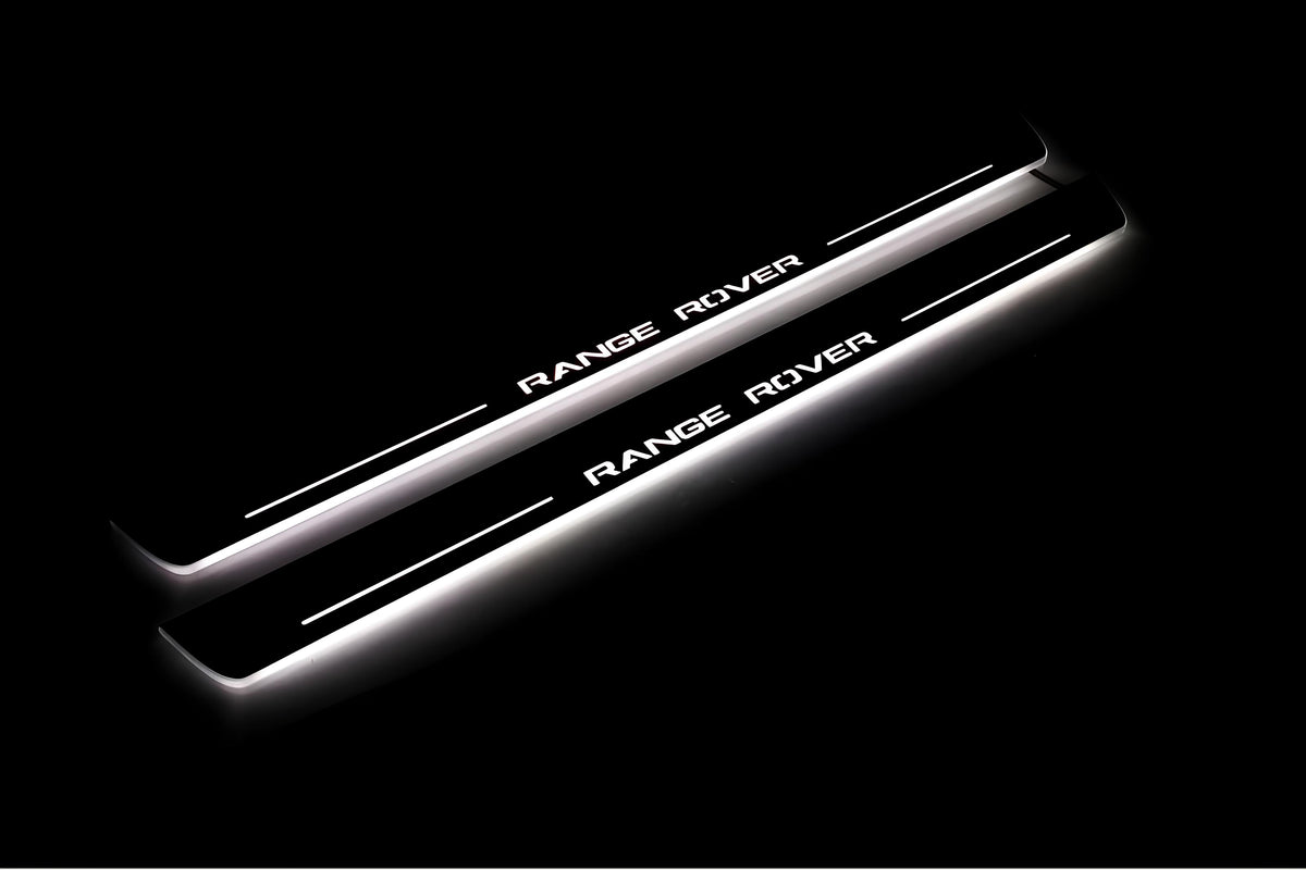 Range Rover IV 2012+ stainless steel LED door sill plates with Range Rover logo